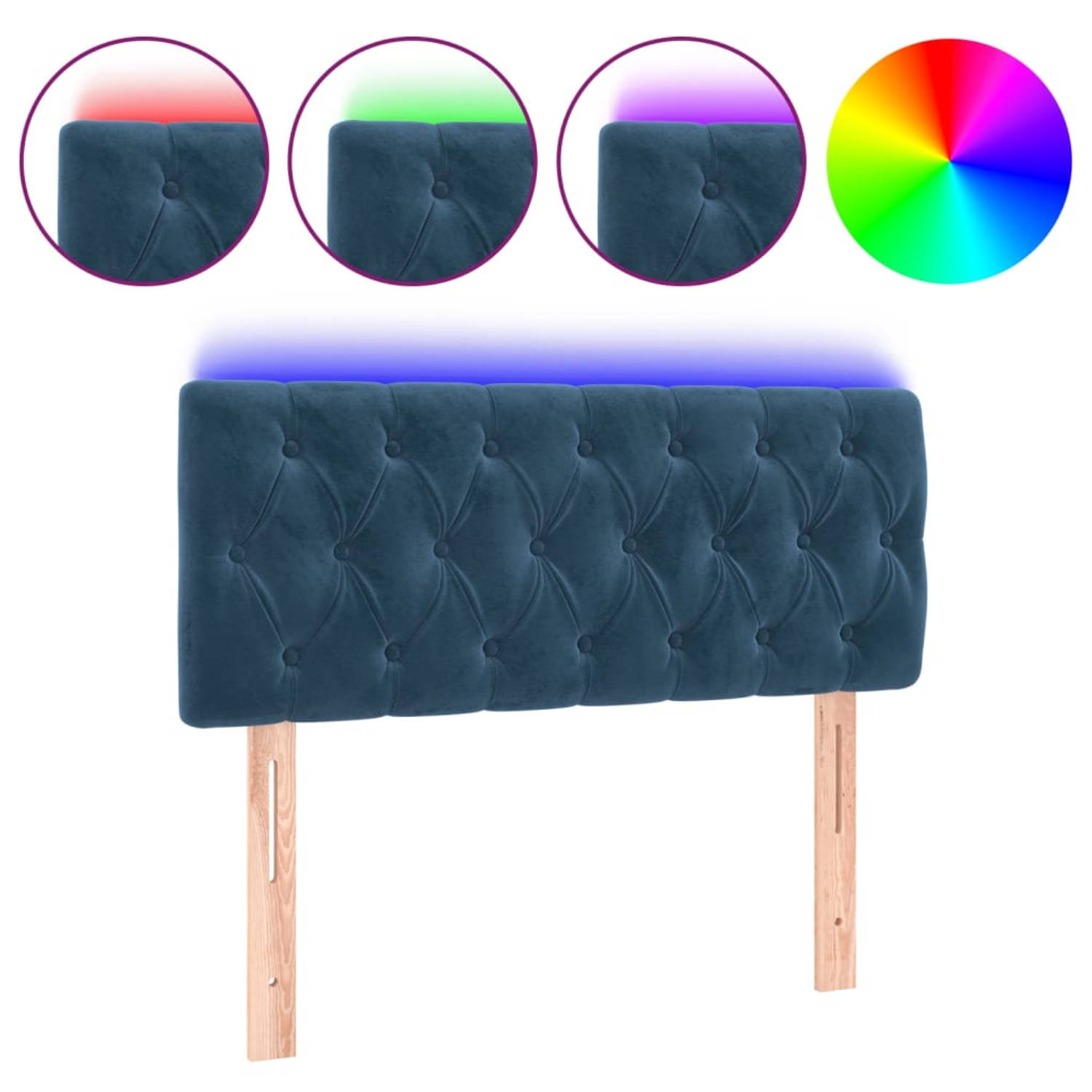 The Living Store Hoofdbord LED 90x7x78/88 cm fluweel donkerblauw - Bedonderdeel
