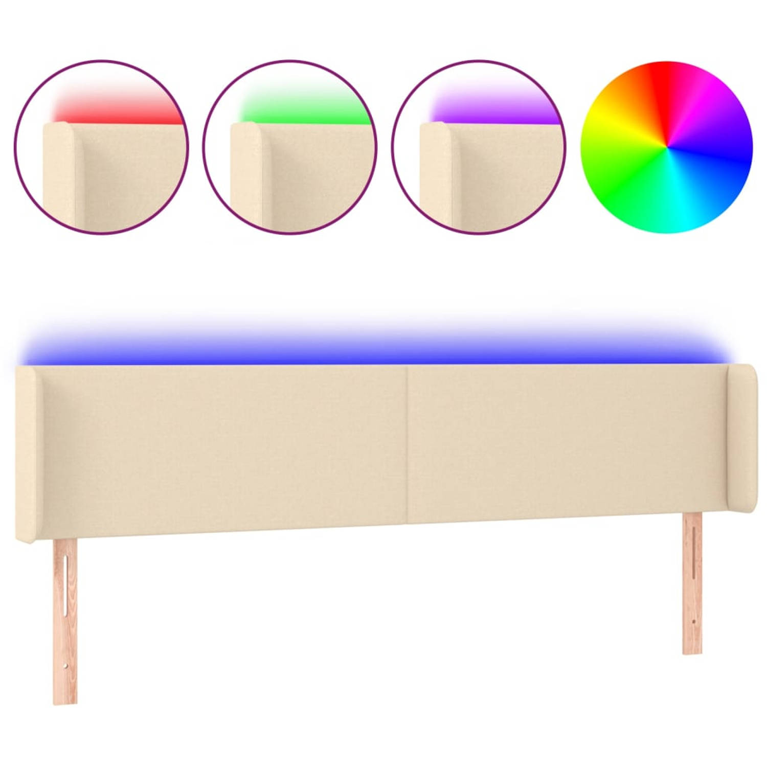 The Living Store Hoofdbord Crème - Verstelbaar - 203 x 16 x 78/88 cm - Duurzaam stof - Kleurrijke LED-verlichting - Snijdbare LED-strip
