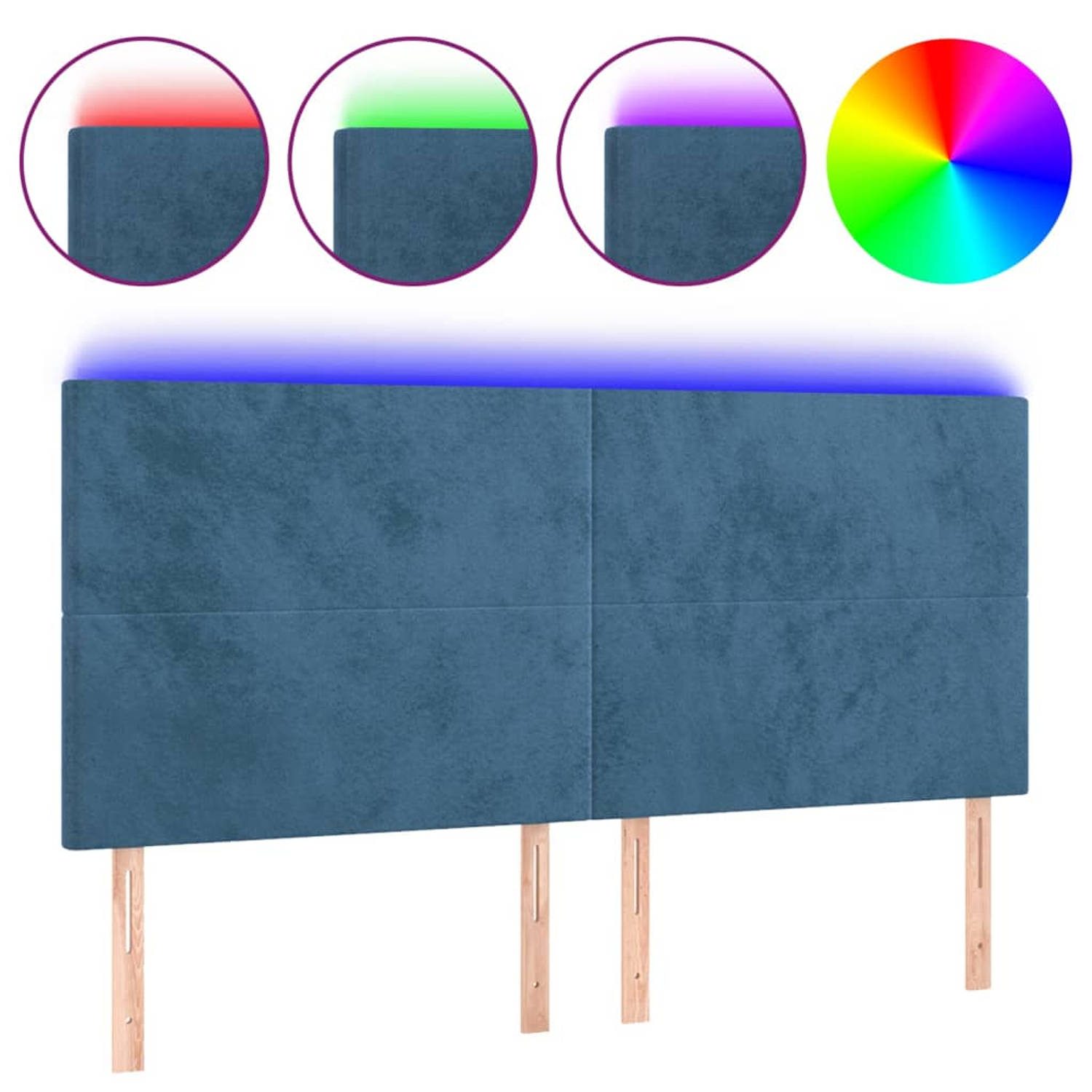 The Living Store Hoofdeind LED-hoofdbord - Donkerblauw - 160 x 5 x 118/128 cm - Fluweel - Verstelbaar - Comfortabele ondersteuning - Snijdbare LED-strip - USB-aansluiting