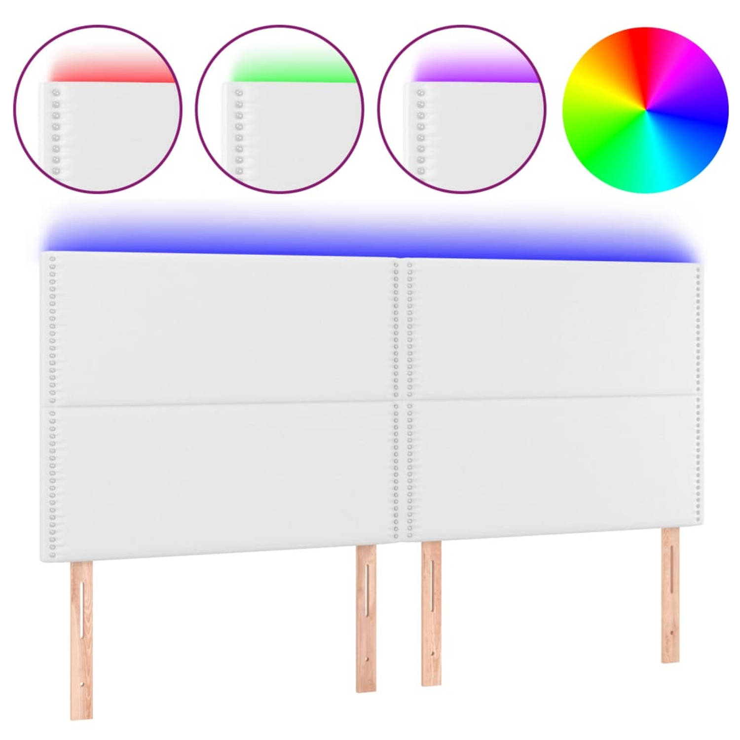 The Living Store LED-hoofdeinde - wit - 200 x 5 x 118/128 cm - verstelbare hoogte - duurzaam kunstleer - kleurrijke LED-verlichting - comfortabele ondersteuning - snijdbare LED-str
