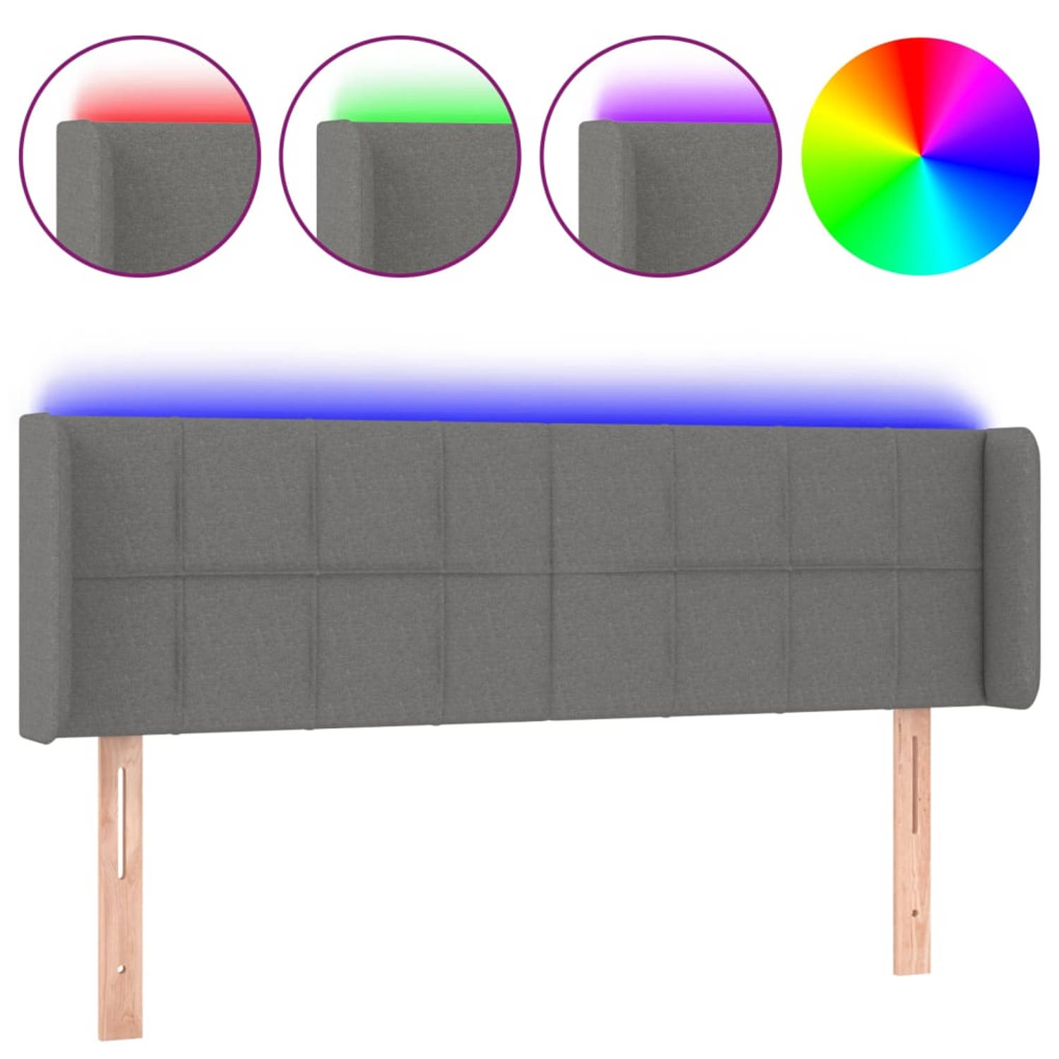 The Living Store LED-hoofdbord - donkergrijs - 147x16x78/88 cm - verstelbare hoogte - comfortabele ondersteuning - snijdbare LED-strip - montagehandleiding inbegrepen - USB-aanslui