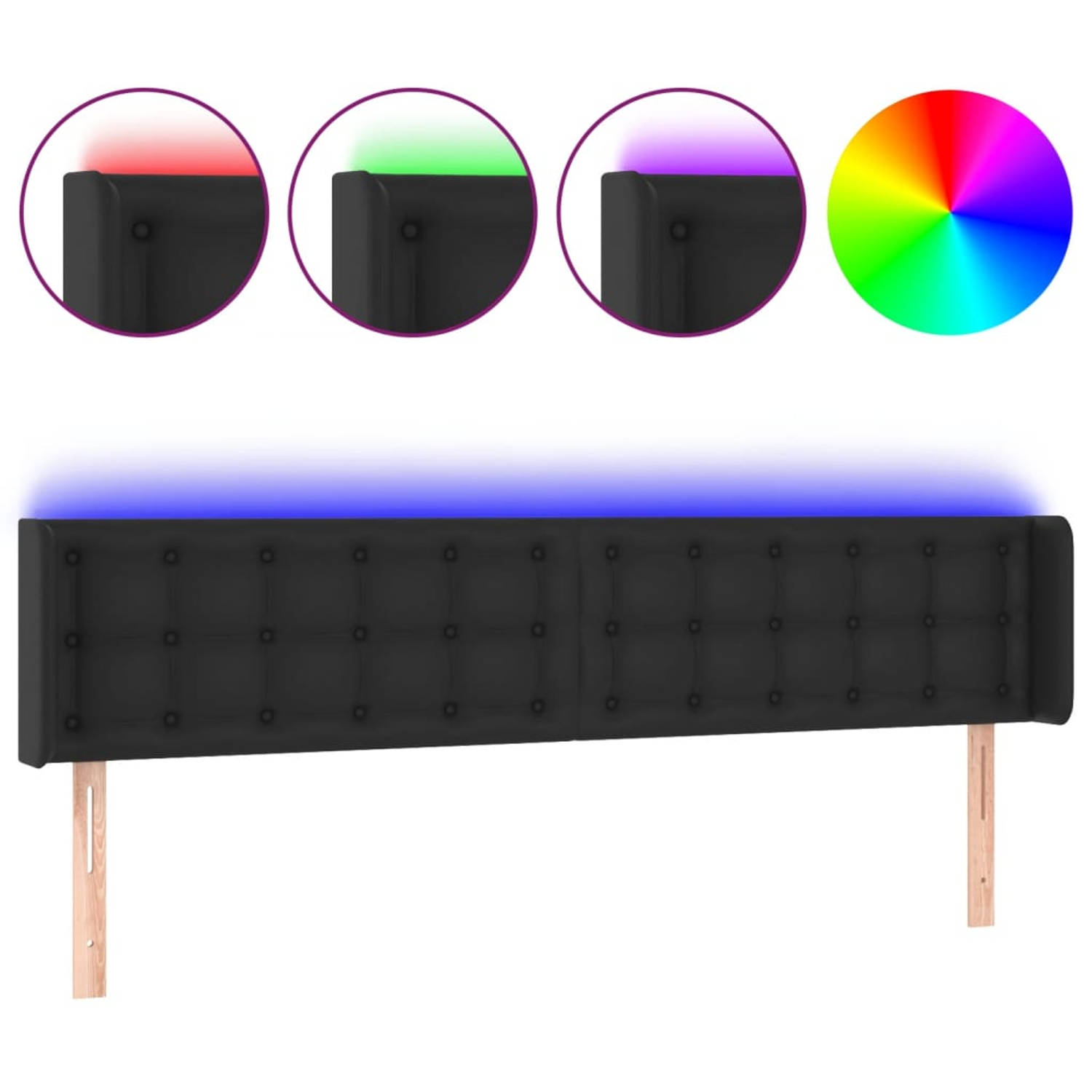 The Living Store Hoofdbord LED Zwart - 183 x 16 x 78/88 cm - Duurzaam kunstleer - Kleurrijke LED-verlichting - Verstelbare hoogte - Comfortabele ondersteuning - Snijdbare LED-strip