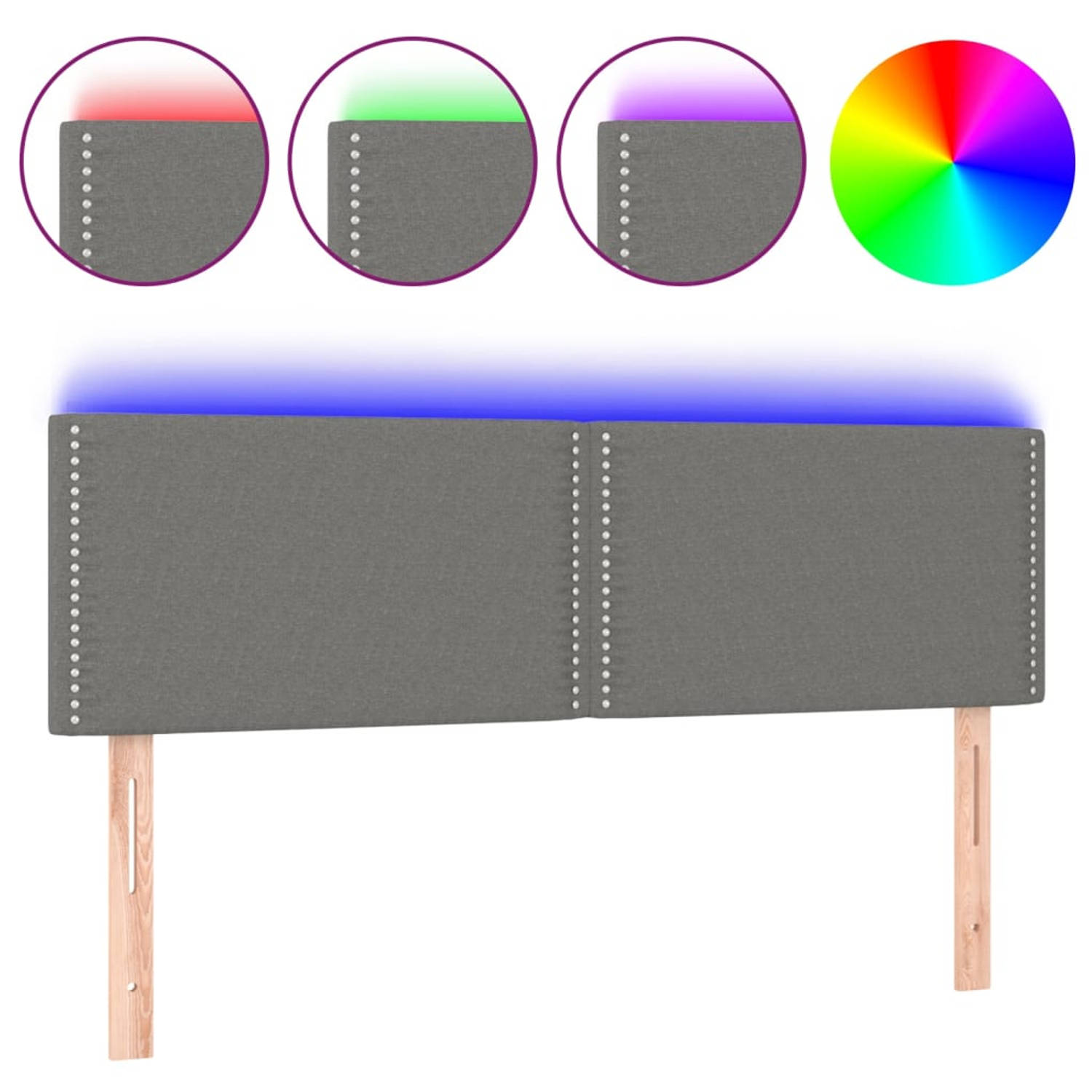 The Living Store Hoofdeind LED-strip - Donkergrijs - 144 x 5 x 78/88 cm - Verstelbare hoogte - Comfortabele ondersteuning - Duurzaam materiaal - Kleurrijke LED-verlichting - Snijdb