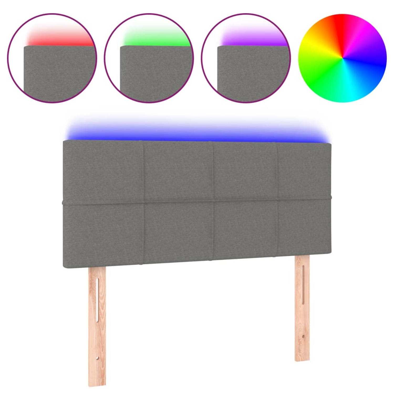 The Living Store Hoofdeind LED-strip - donkergrijs - 90 x 5 x 78/88 cm - verstelbare hoogte - duurzaam materiaal