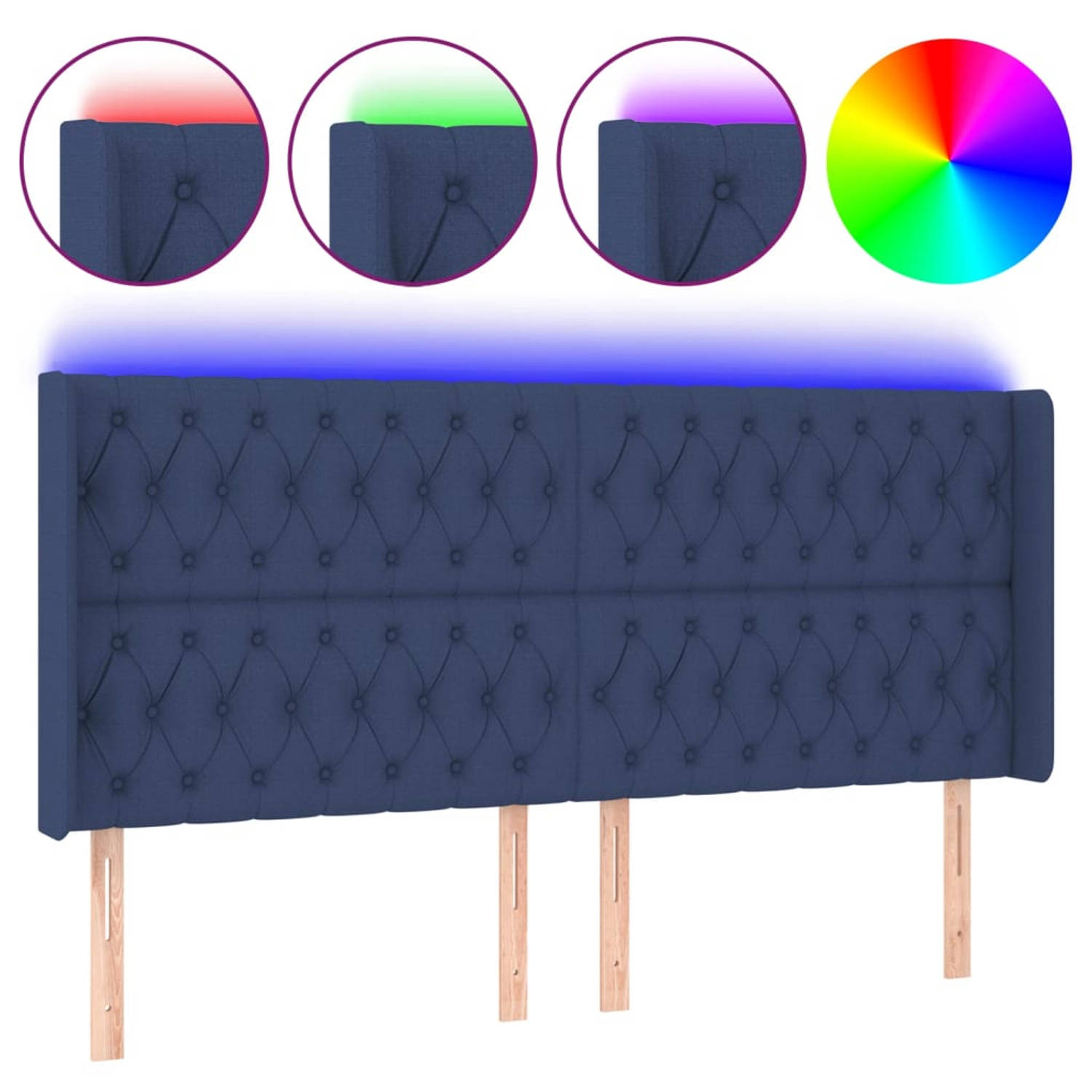The Living Store Hoofdbord LED Blauw - Stof - hout - 183x16x118/128cm - Verstelbare hoogte - kleurrijke LED-verlichting