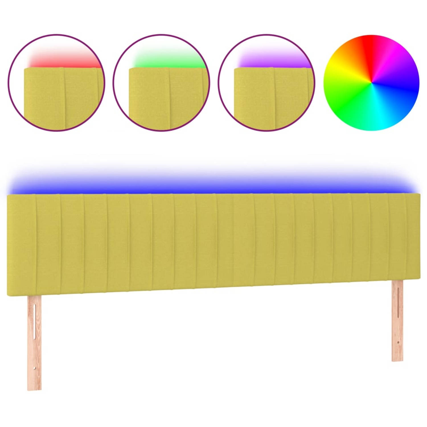 The Living Store Hoofdeind LED-Groen - 200 x 5 x 78/88 cm - Verstelbaar en Duurzaam - Inclusief LED-strips