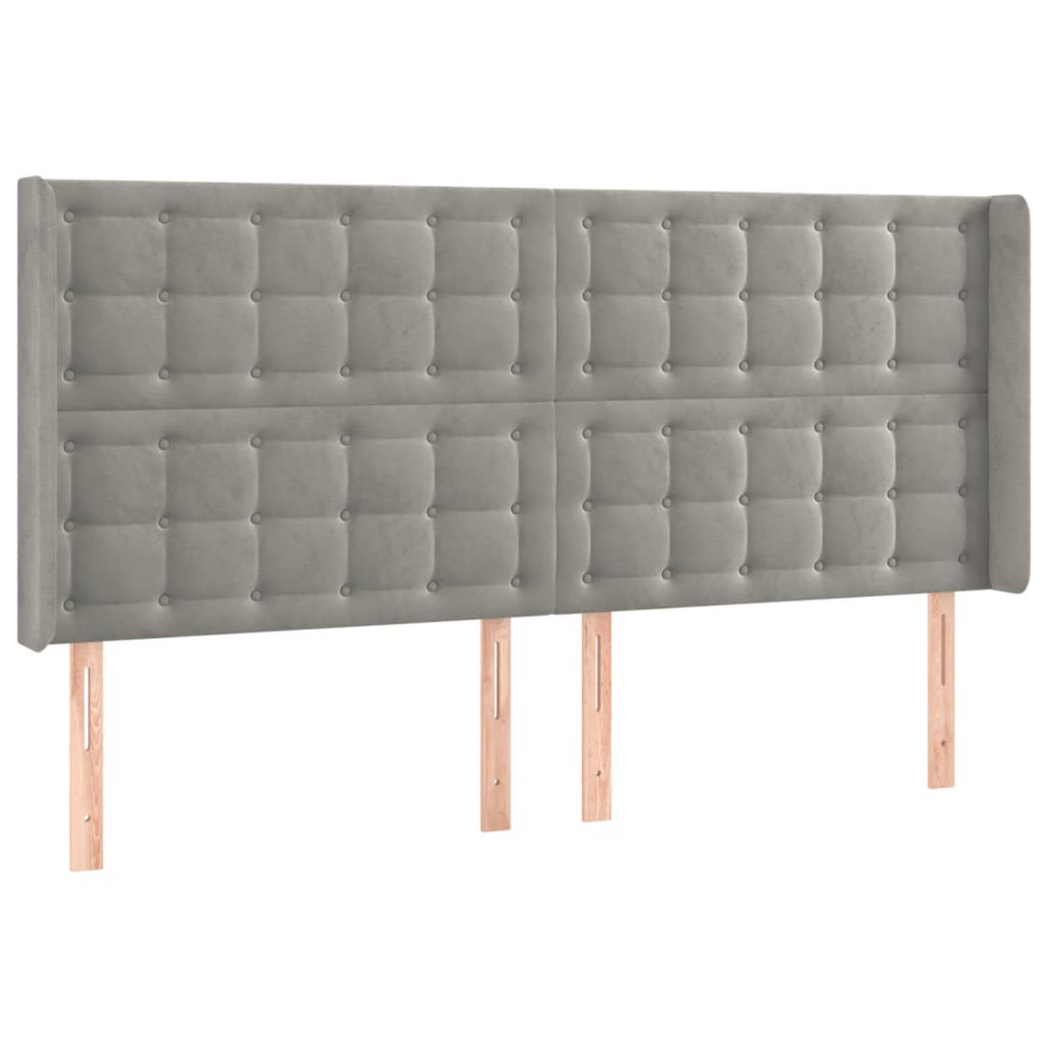 The Living Store Hoofdbord met randen 163x16x118/128 cm fluweel lichtgrijs - Bedonderdeel