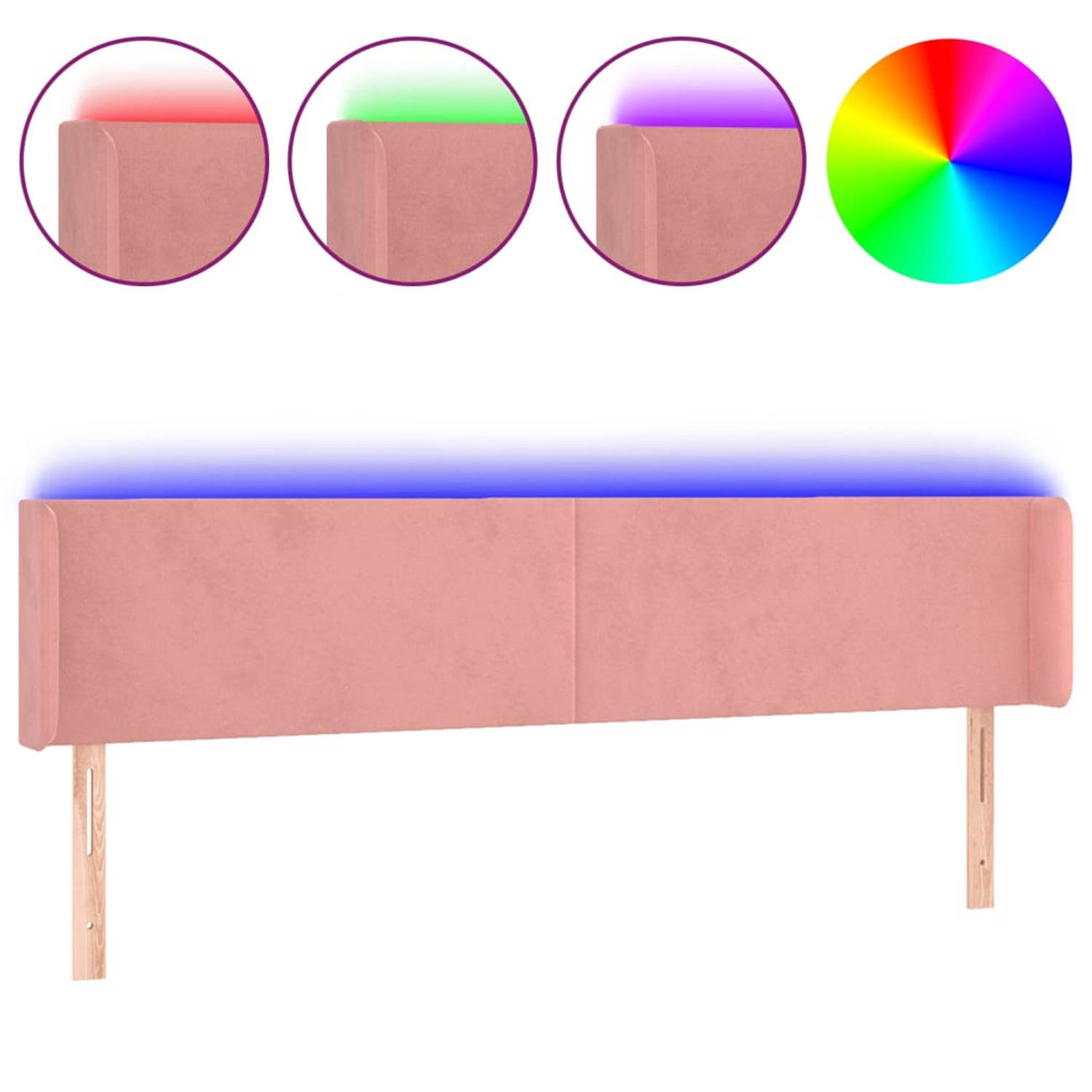 The Living Store Hoofdbord LED - Roze - 183 x 16 x 78/88 cm - Verstelbaar - Comfortabele ondersteuning - Snijdbare LED-strip - Incl - montagehandleiding