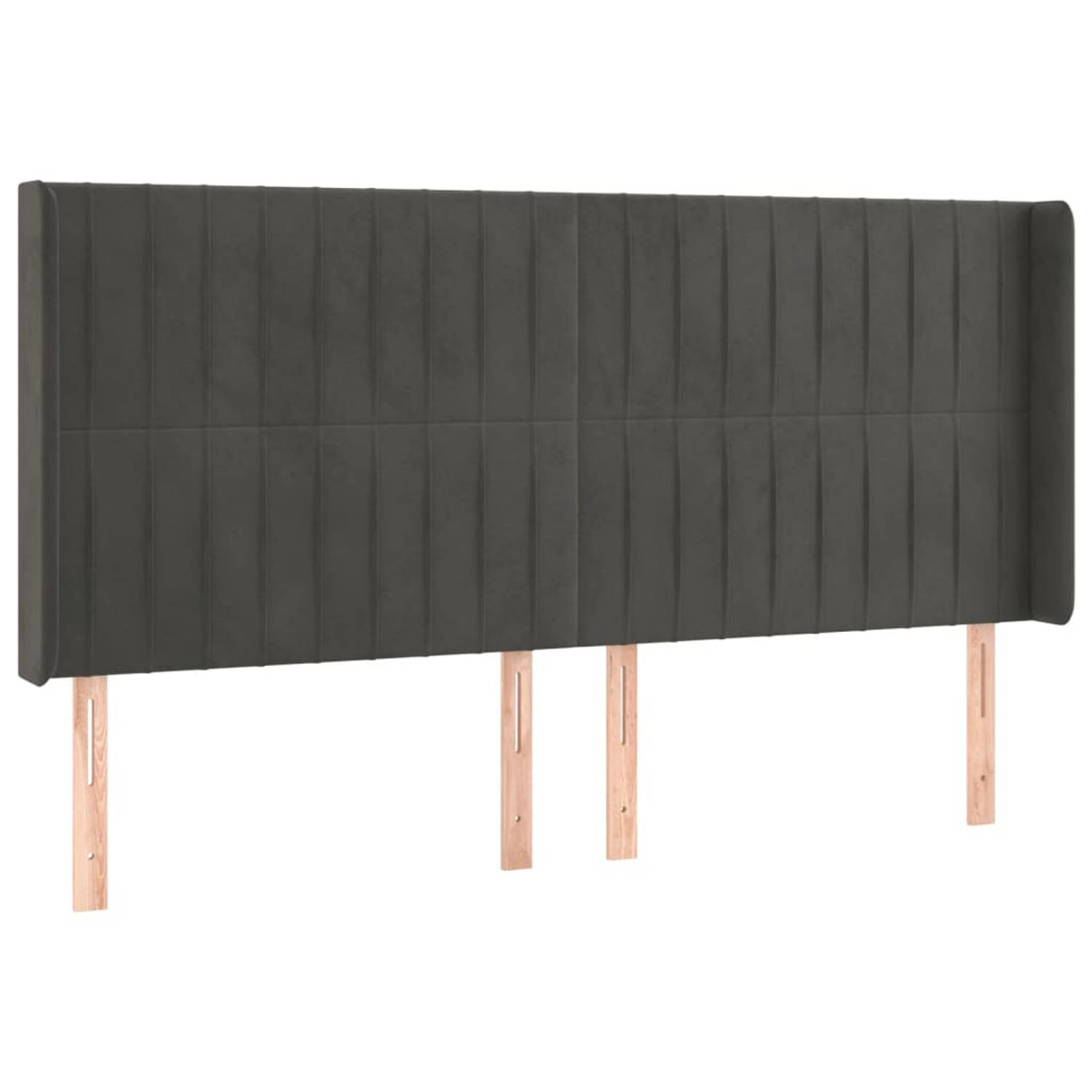 The Living Store Hoofdbord - kwaliteitshoofdbord - Fluweel - Verstelbare hoogte - Stevige poten - Comfortabele ondersteuning - Donkergrijs - 203 x 16 x 118/128 cm