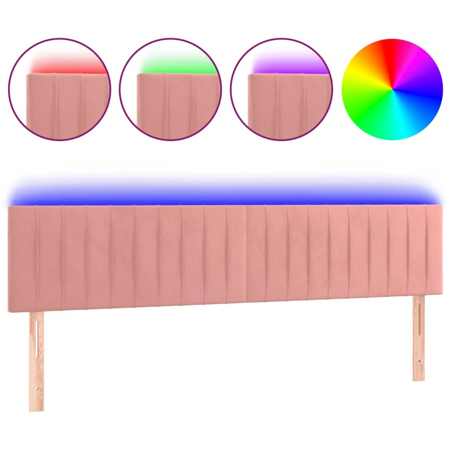The Living Store Hoofdeind Roze Stof - 180 x 5 x 78/88 cm - Zacht fluweel - Kleurrijke LED-verlichting - Verstelbare hoogte - Comfortabele ondersteuning - Snijdbare LED-strip - Mon