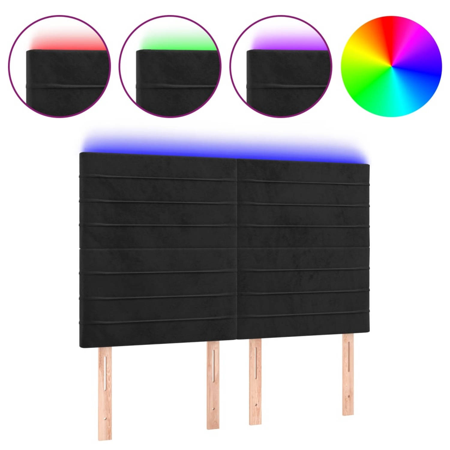 The Living Store LED-hoofdbord Zwart - Stof - 144x5x118/128 cm - Verstelbare hoogte - Comfortabele ondersteuning - Snijdbare LED-strip - Inclusief 2 LED-strips