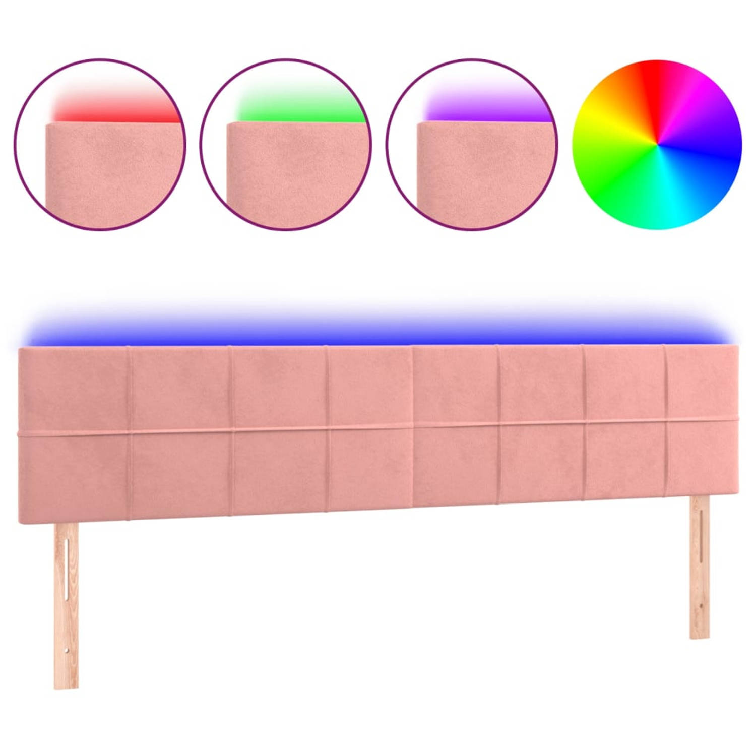 The Living Store Hoofdeind LED-hoofdbord - Roze - Fluwelen stof - Verstelbare hoogte - Comfortabele ondersteuning -
