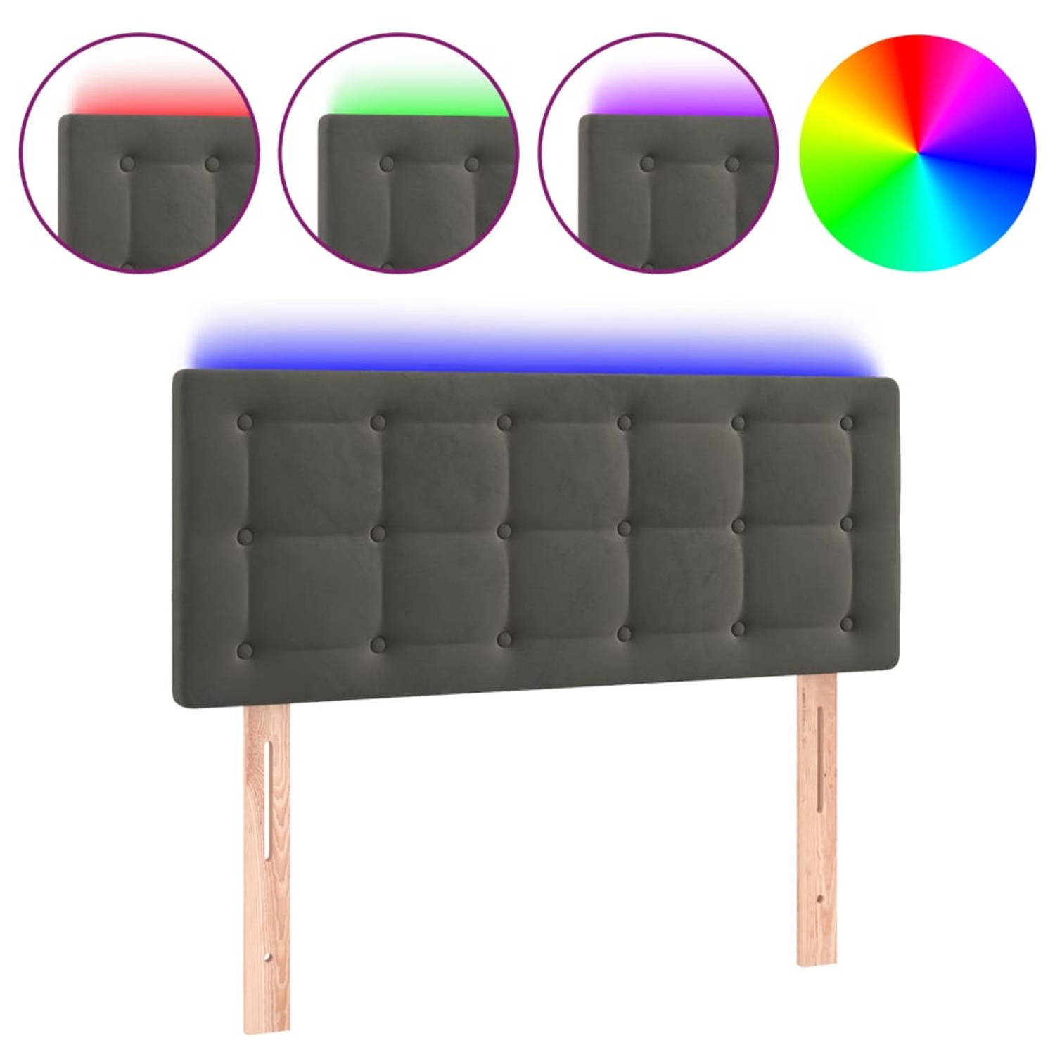 The Living Store LED-Hoofdbord - Fluweel - Verstelbare Hoogte - Comfortabele Ondersteuning - Snijdbare LED-strip -