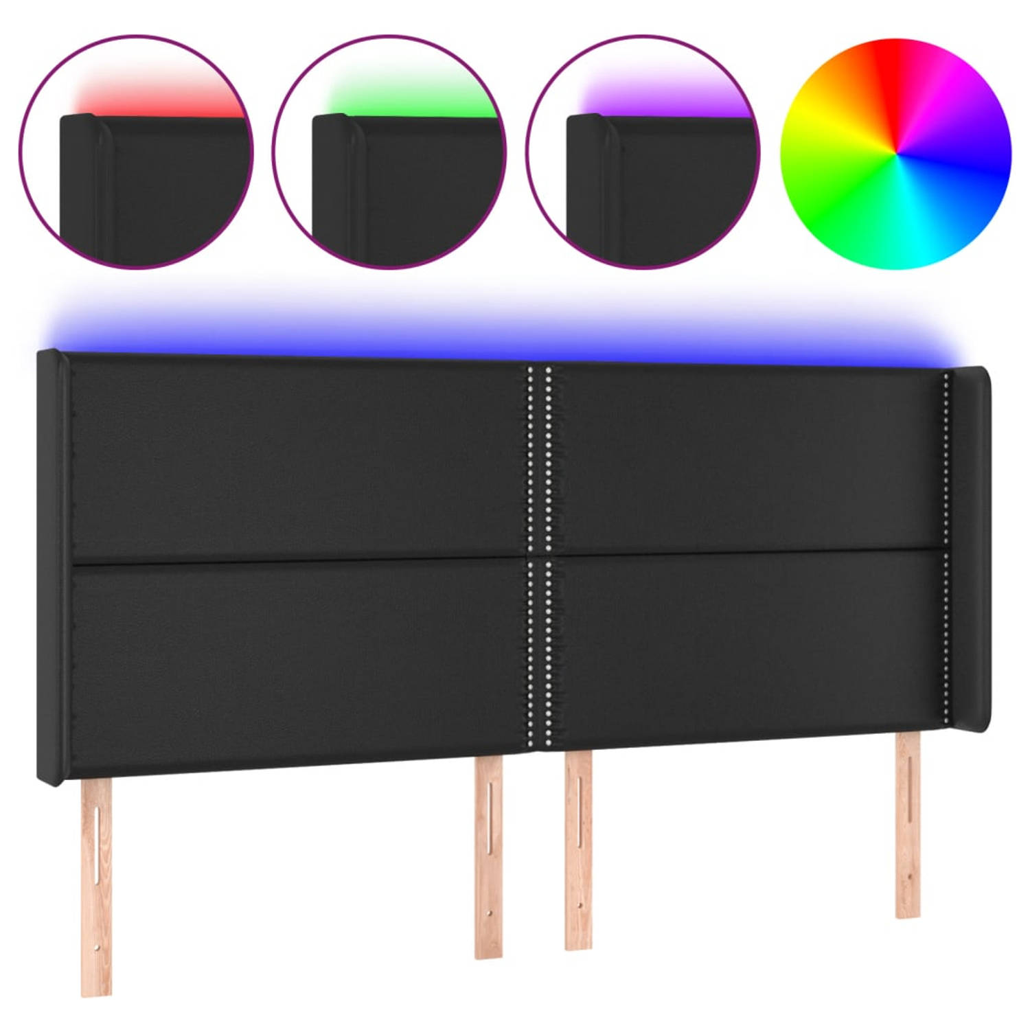 The Living Store LED-Hoofdbord Hoofdeinde - 163 x 16 cm - Duurzaam Kunstleer - Kleurrijke LED-verlichting - Verstelbare Hoogte - Snijdbare LED-strip - Montagehandleiding Inbegrepen