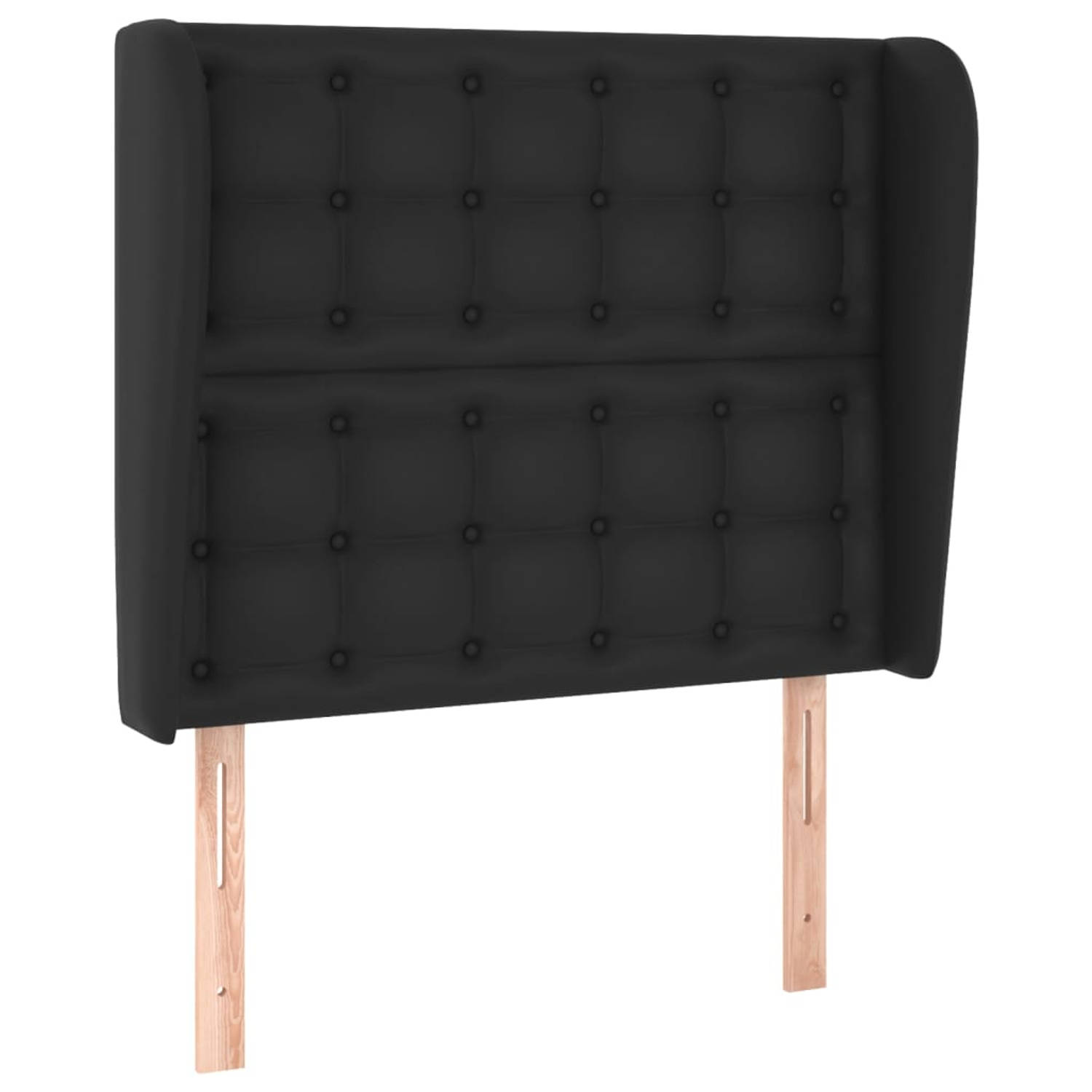 The Living Store Hoofdbord met randen 83x23x118/128 cm kunstleer zwart - Bedonderdeel