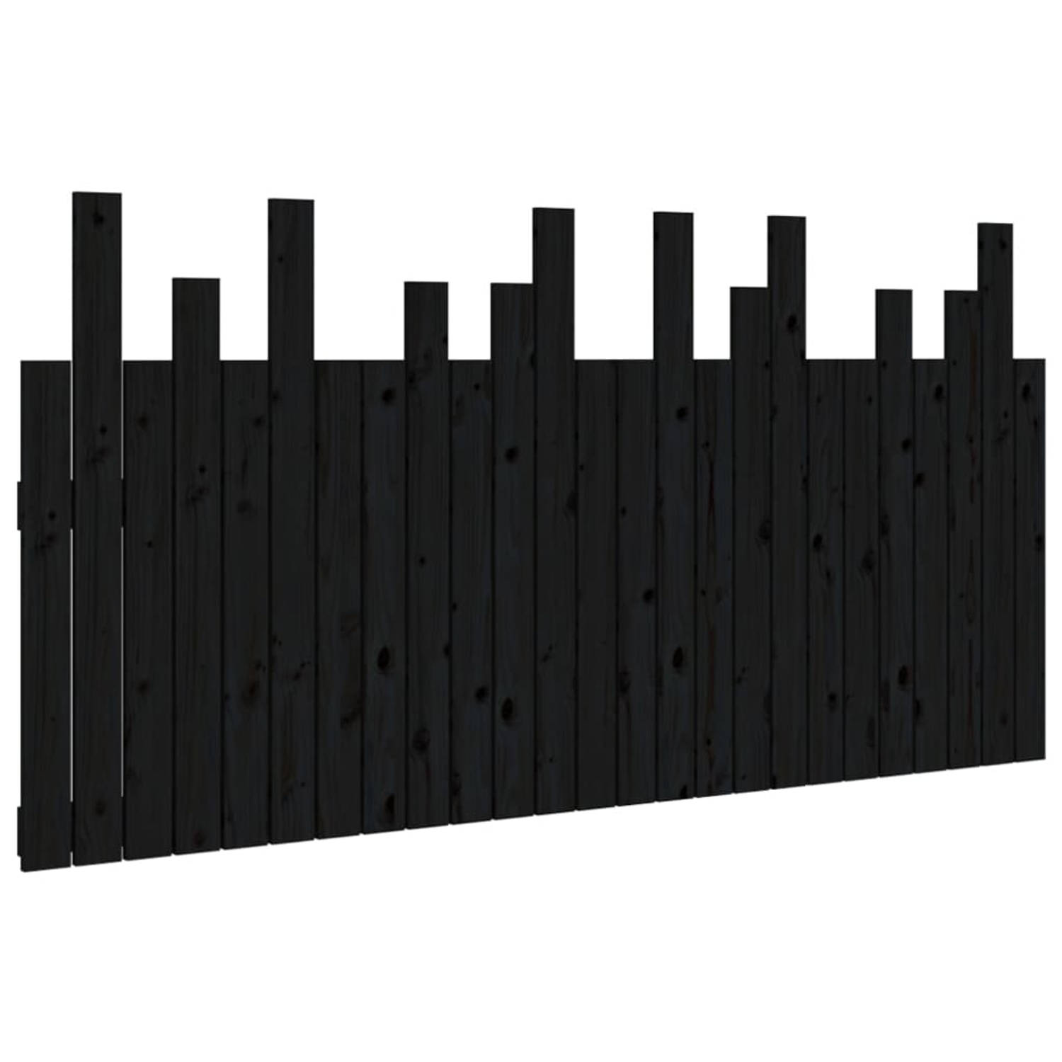 The Living Store Hoofdbord wandmontage 159-5x3x80 cm massief grenenhout zwart - Bedonderdeel