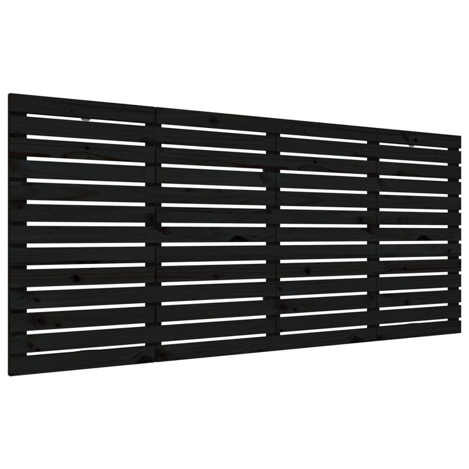 The Living Store Hoofdbord wandmontage 166x3x91-5 cm massief grenenhout zwart - Bedonderdeel
