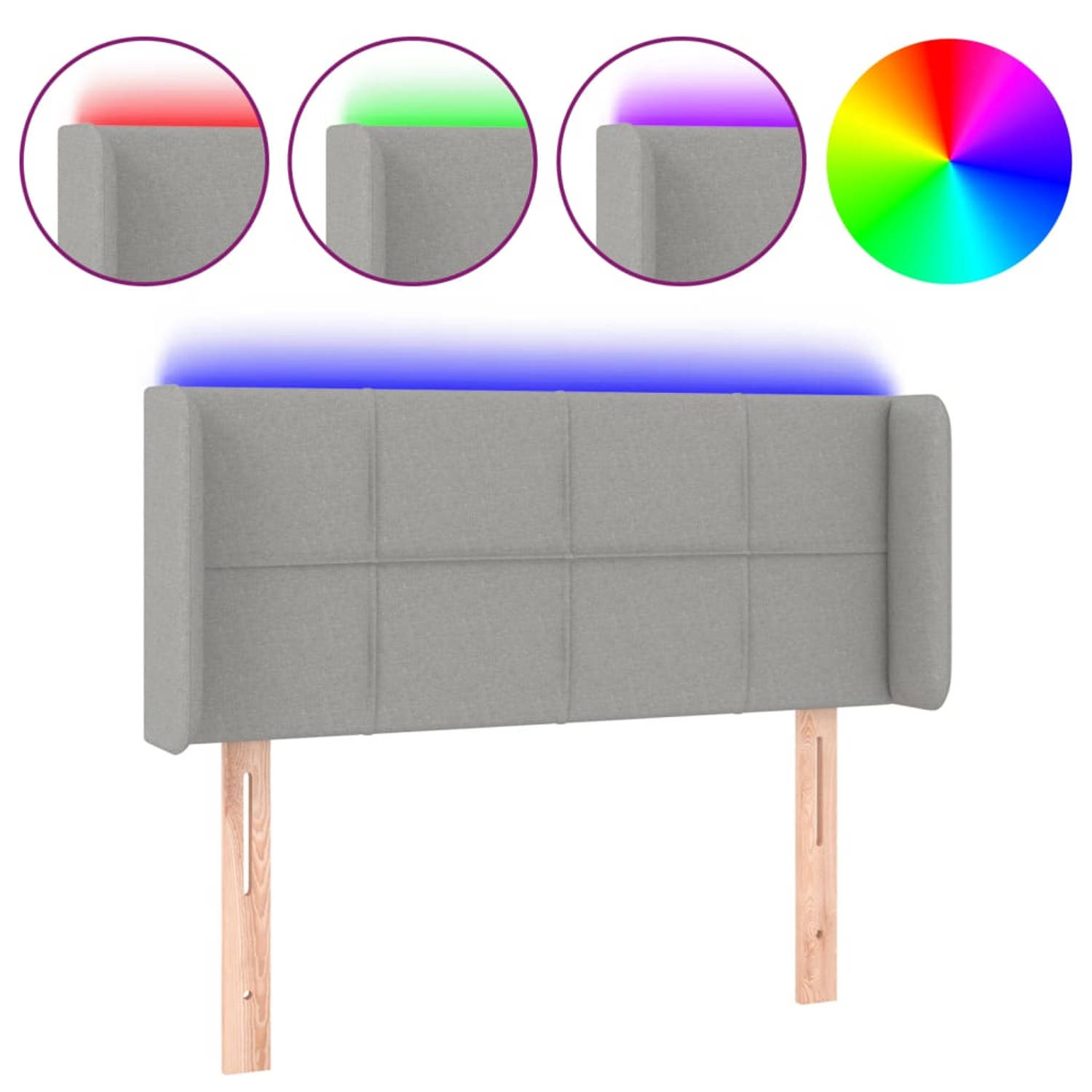 The Living Store Hoofdbord LED | Lichtgrijs | Stof | Verstelbaar | Comfortabele ondersteuning | Snijdbare LED-strip