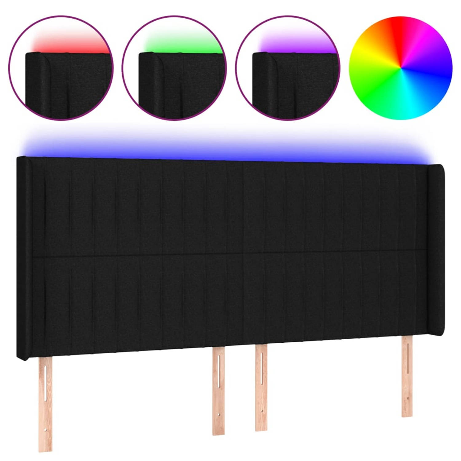 The Living Store Hoofdbord - Zwart - LED-verlichting - Verstelbare hoogte - Comfortabele ondersteuning - Snijdbare LED-strip - Montagehandleiding - USB-aansluiting