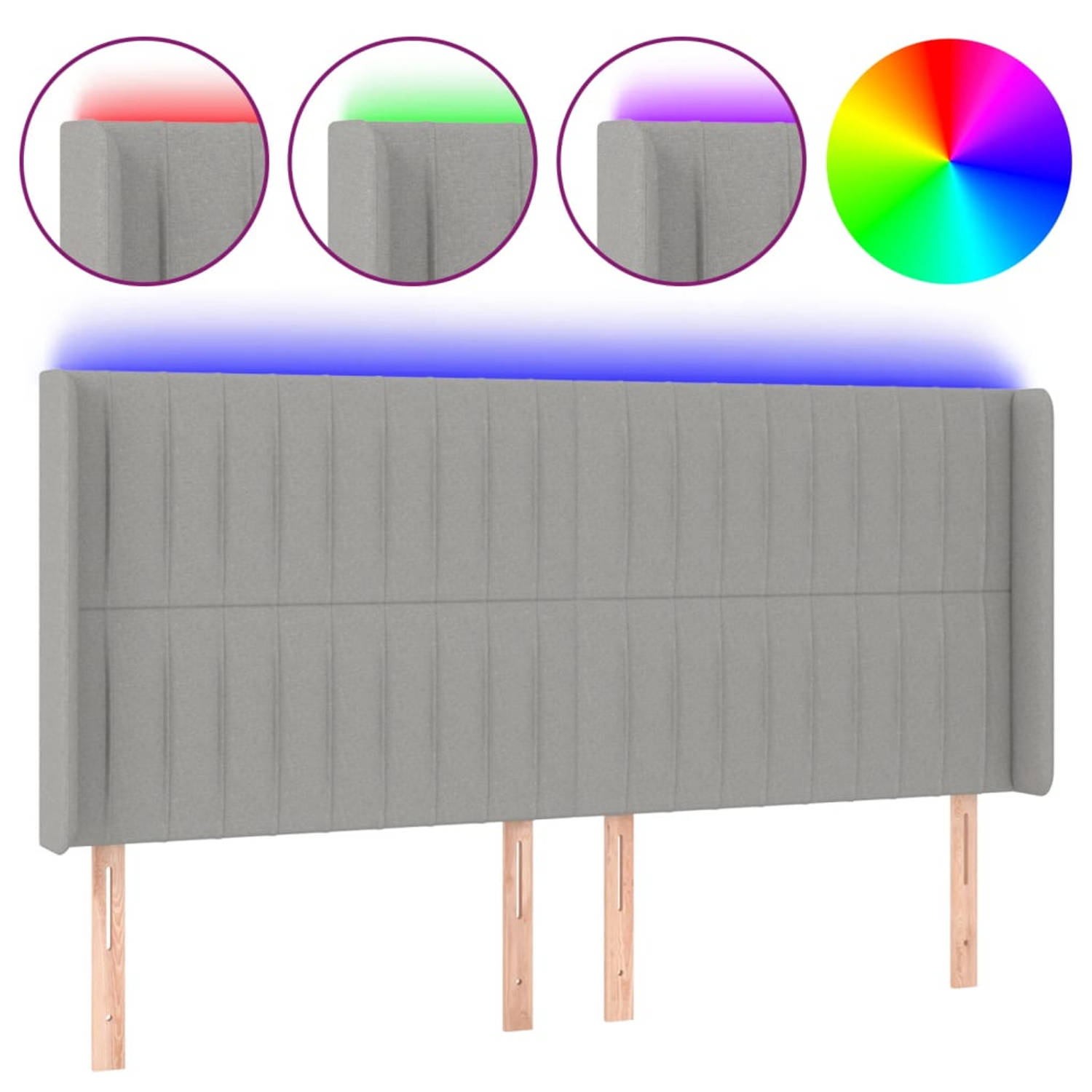 The Living Store Hoofdbord LED - Lichtgrijs - 203 x 16 x 118cm - Verstelbaar - Duurzaam materiaal