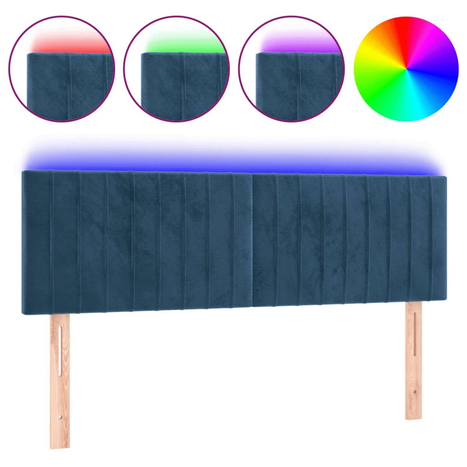 The Living Store Hoofdeinde Donkerblauw LED-Verlichting - 144x5x78/88 cm - Verstelbare Hoogte - Zacht Fluweel - Comfortabele Ondersteuning - Snijdbare LED-Strip