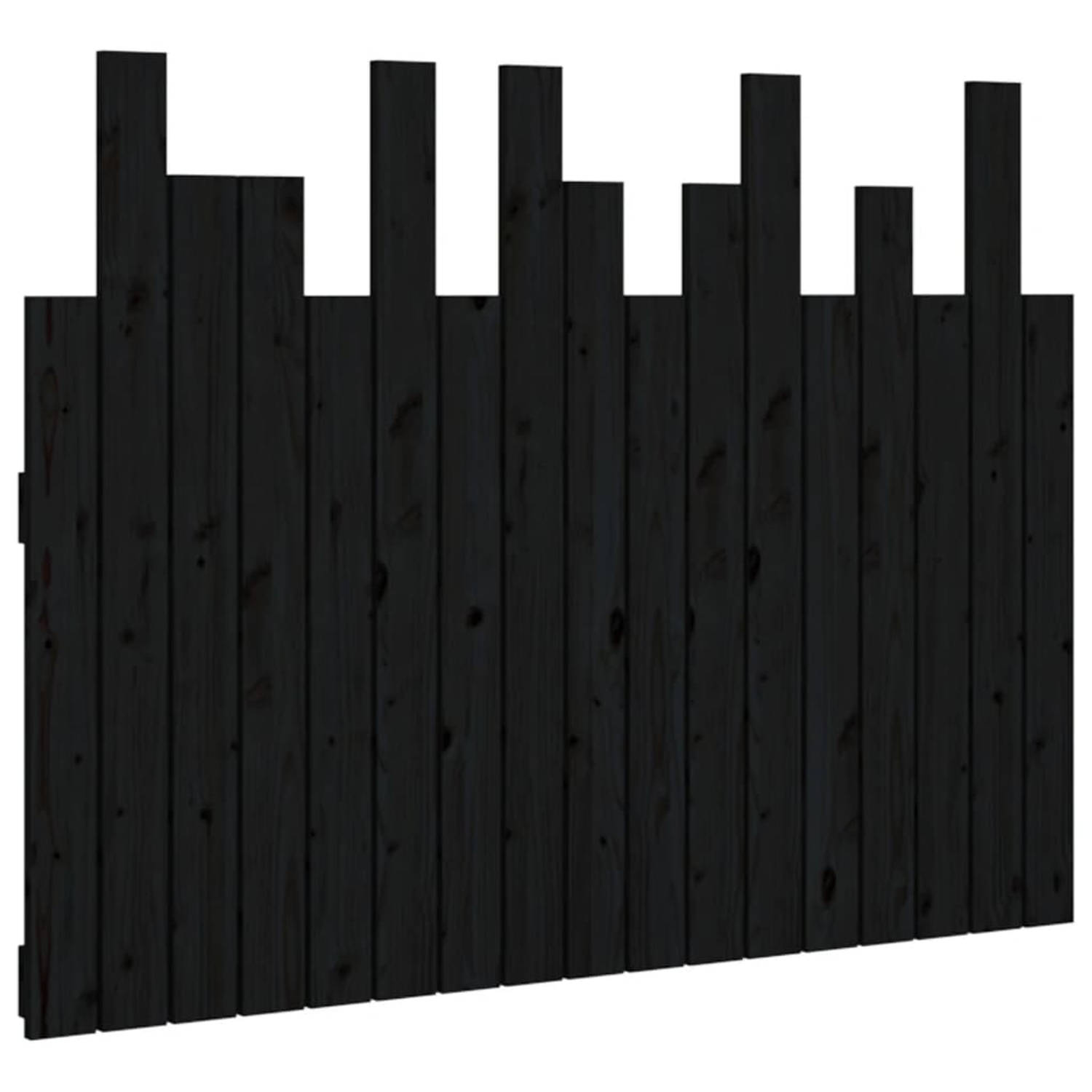 The Living Store Hoofdbord wandmontage 108x3x80 cm massief grenenhout zwart - Bedonderdeel
