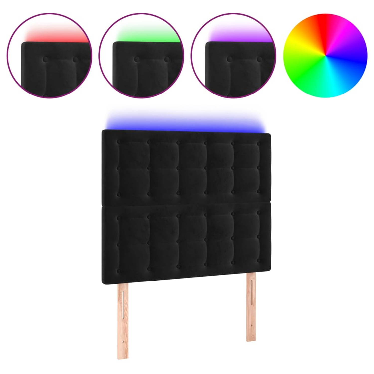 The Living Store Hoofdbord LED 80x5x118/128 cm fluweel zwart - Bedonderdeel