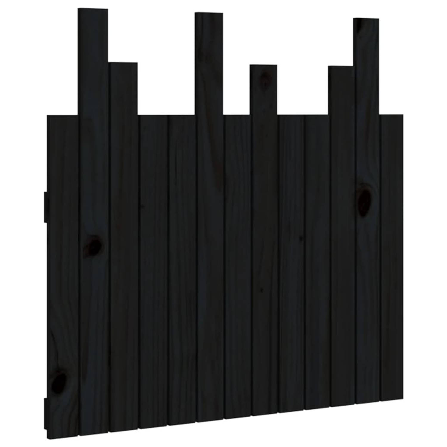 The Living Store Hoofdbord wandmontage 82-5x3x80 cm massief grenenhout zwart - Bedonderdeel