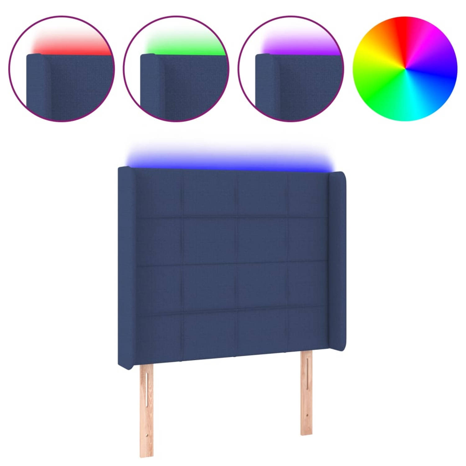 The Living Store Hoofdbord - Blauw - Led-verlichting - Verstelbare hoogte - Duurzaam polyester - Bijgesneden LED-strip - Montagehandleiding