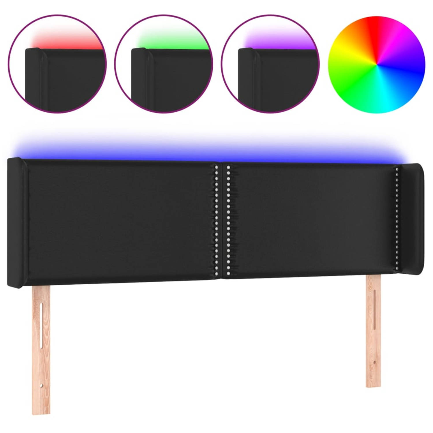 The Living Store Hoofdbord LED- Zwart - 147 x 16 x 78/88 cm - Verstelbaar - Duurzaam kunstleer - Kleurrijke