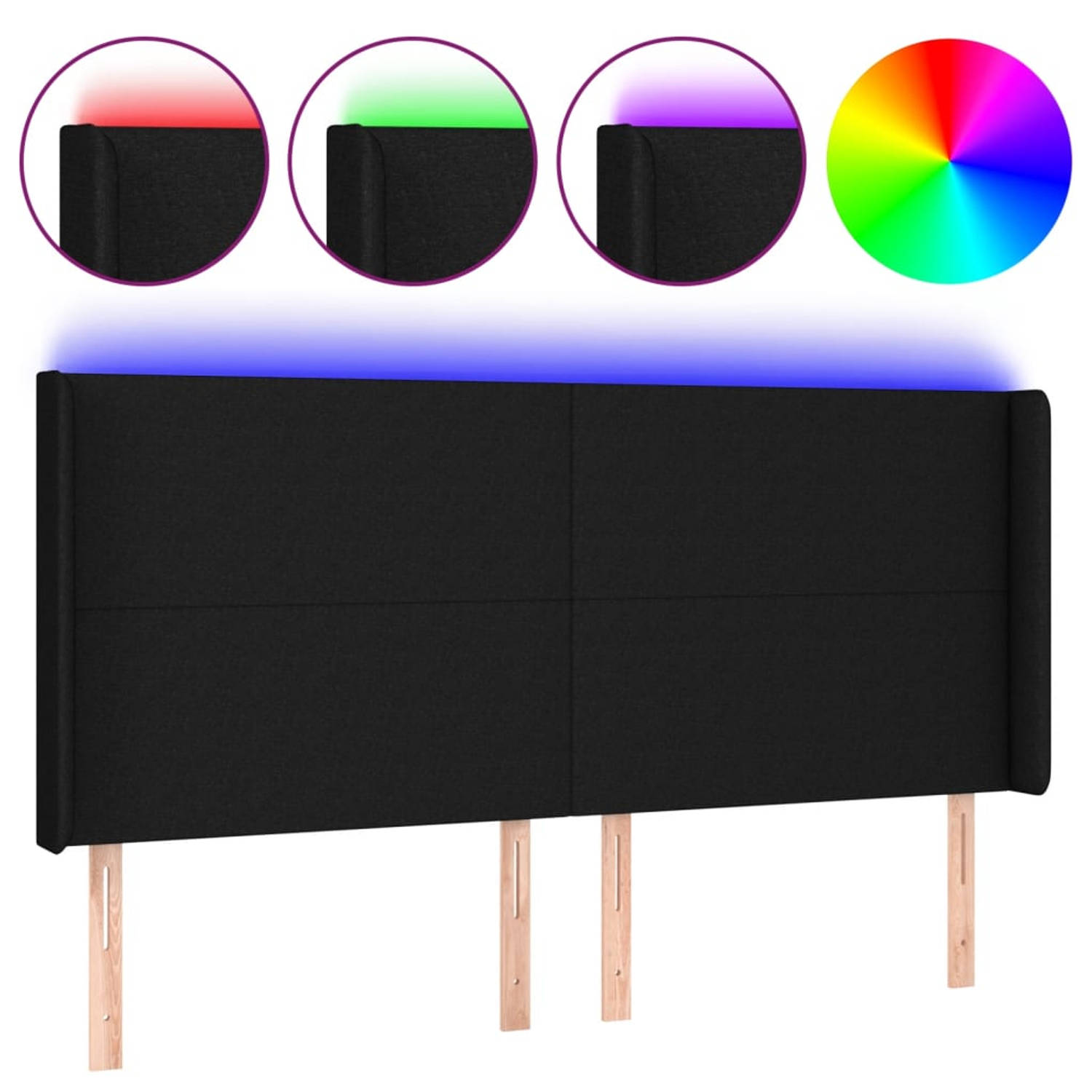 The Living Store LED-Hoofdbord - Comfortabele Ondersteuning - Verstelbare Hoogte - Kleurrijke LED-Verlichting - Duurzaam Materiaal - Snijdbare LED-Strip - 163 x 16 x 118/128 cm - Z