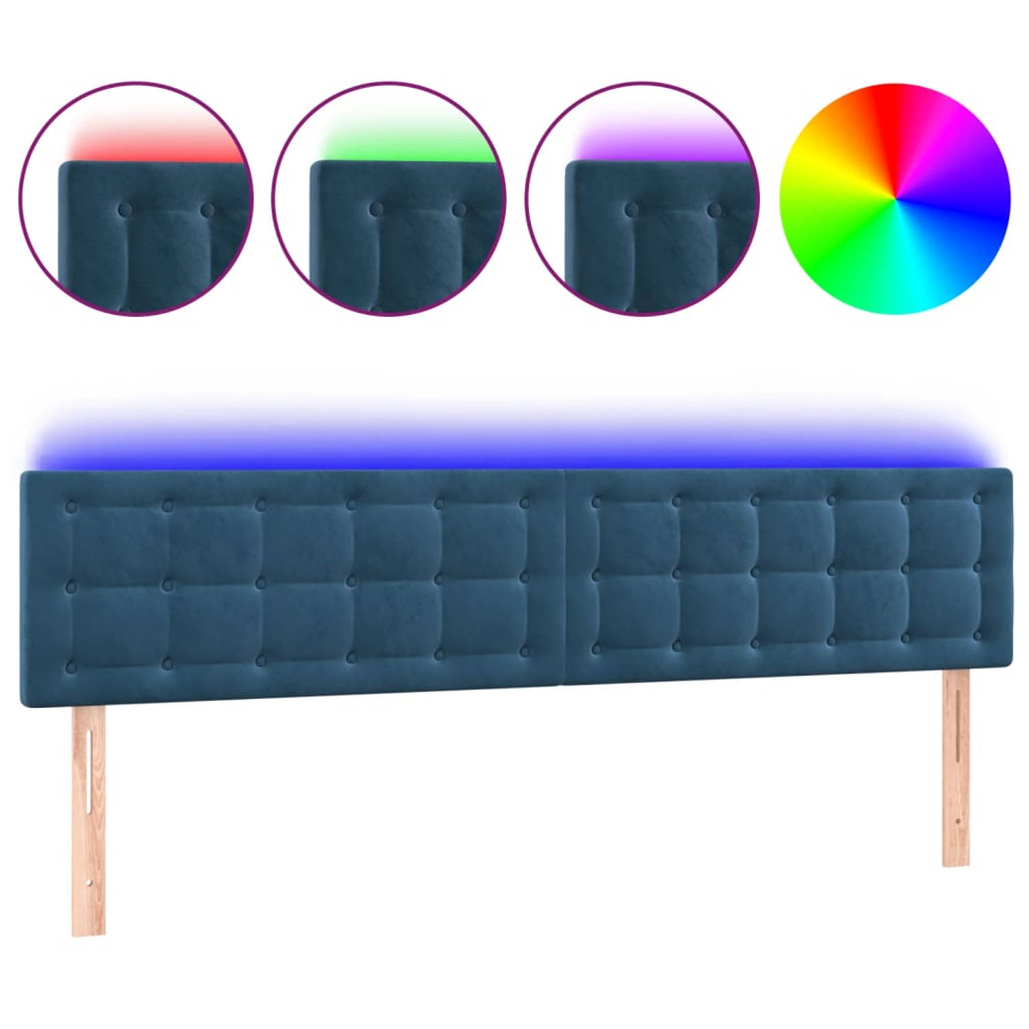 The Living Store Hoofdbord LED 200x5x78/88 cm fluweel donkerblauw - Bedonderdeel
