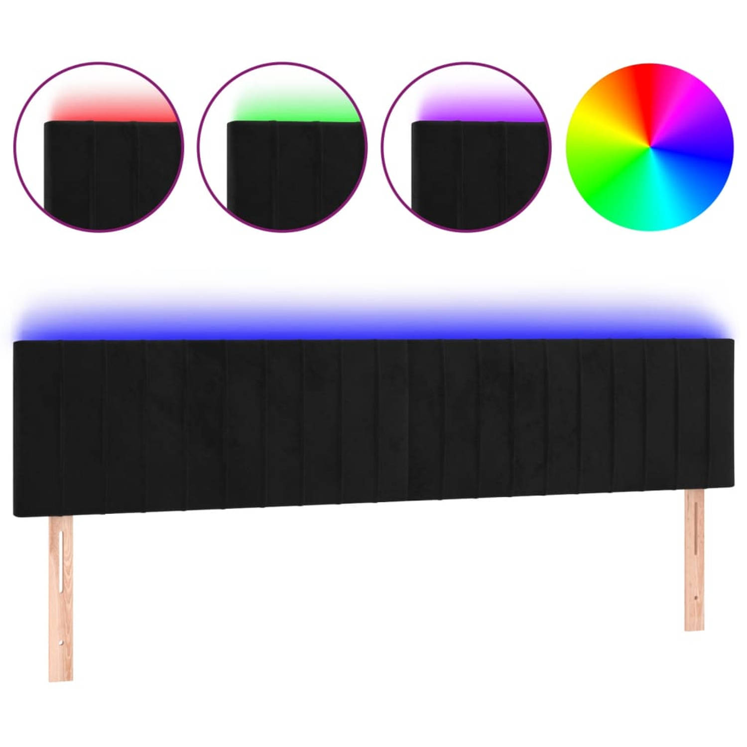 The Living Store Hoofdeind - LED-hoofdbord - 180x5x78/88 cm - Zacht fluweel - Kleurrijke LED-verlichting - Verstelbare hoogte - Comfortabele ondersteuning - Snijdbare LED-strip - U