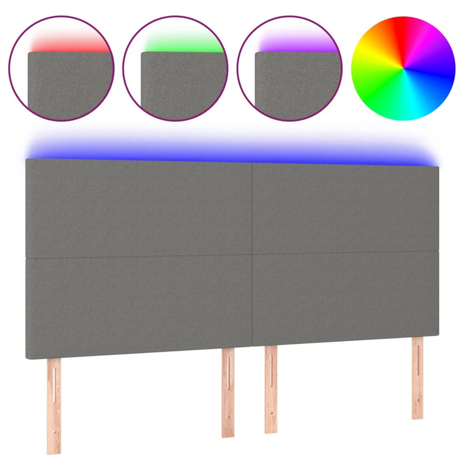 The Living Store Hoofdeind LED donkergrijs - 180 x 5 x 118/128 cm - verstelbaar - ademend stof - kleurrijke LED-verlichting