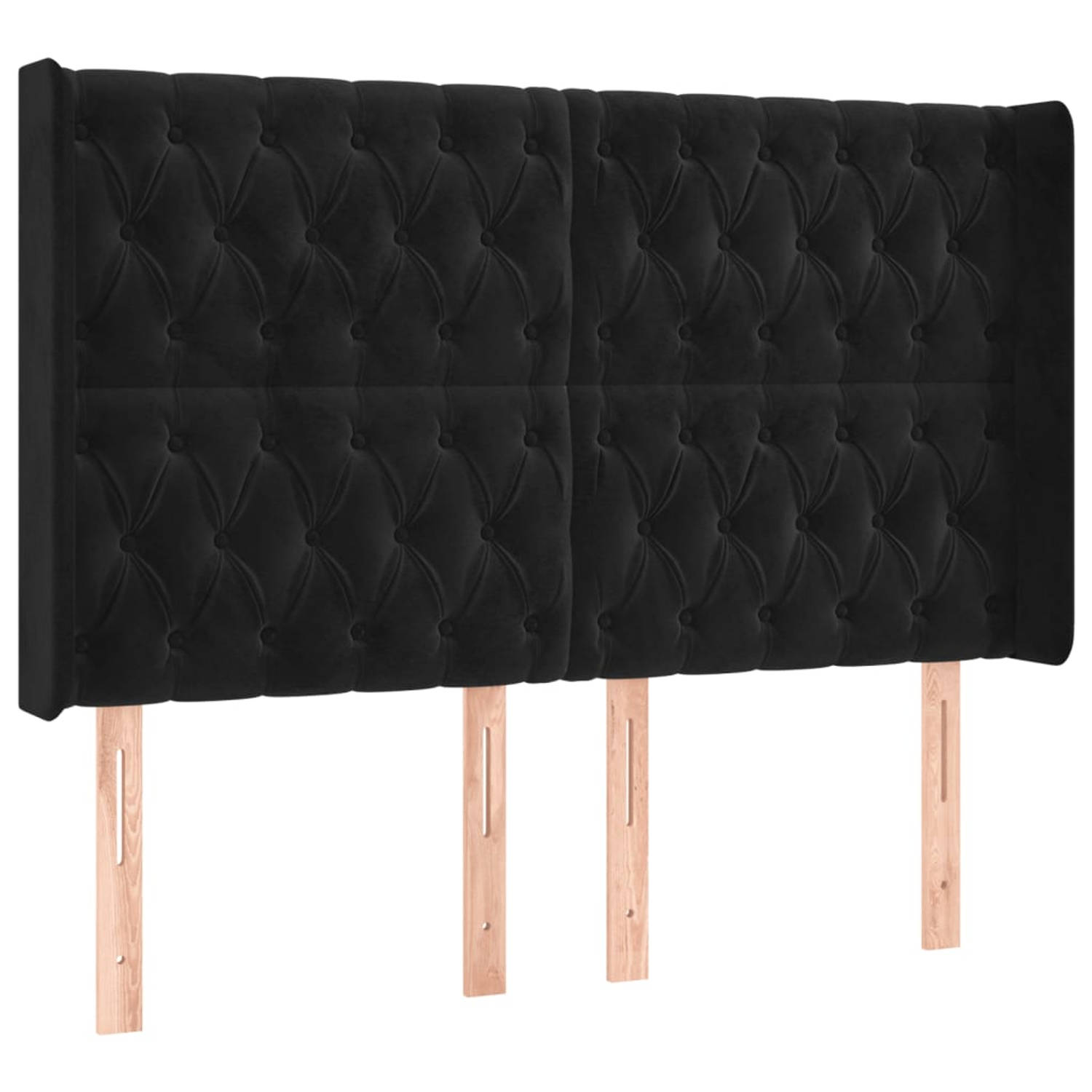 The Living Store Hoofdbord met randen 147x16x118/128 cm fluweel zwart - Bedonderdeel
