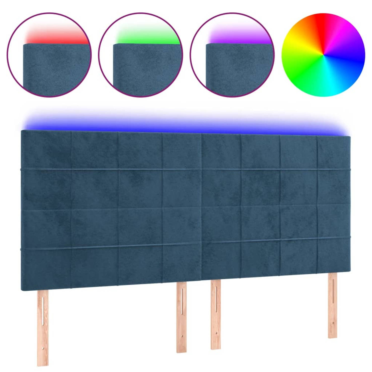 The Living Store Hoofdeind - Donkerblauw - Stof - 180 x 5 x 118/128 cm - Verstelbaar - Comfortabele ondersteuning - Kleurrijke LED-verlichting - USB-aansluiting