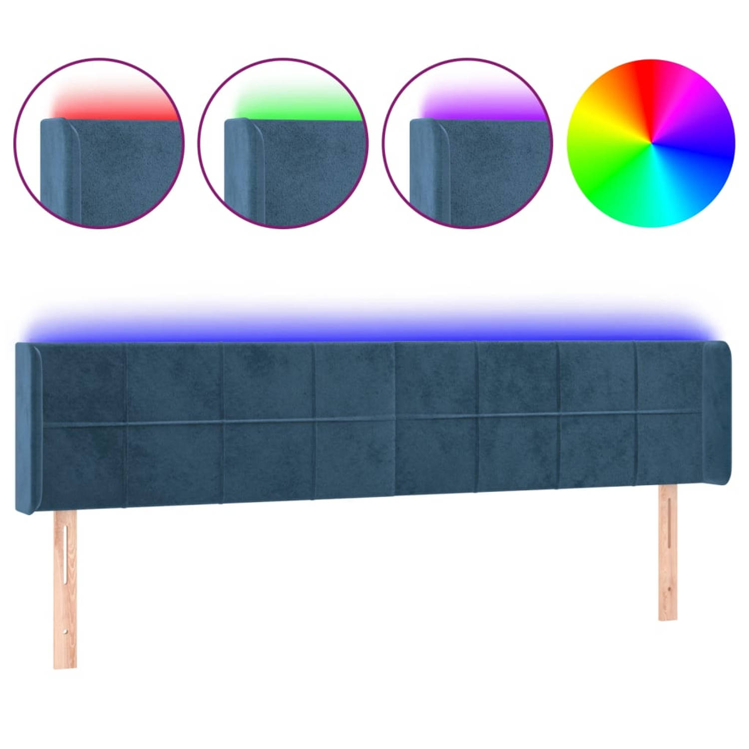 The Living Store Hoofdbord LED 183x16x78/88 cm fluweel donkerblauw - Bedonderdeel