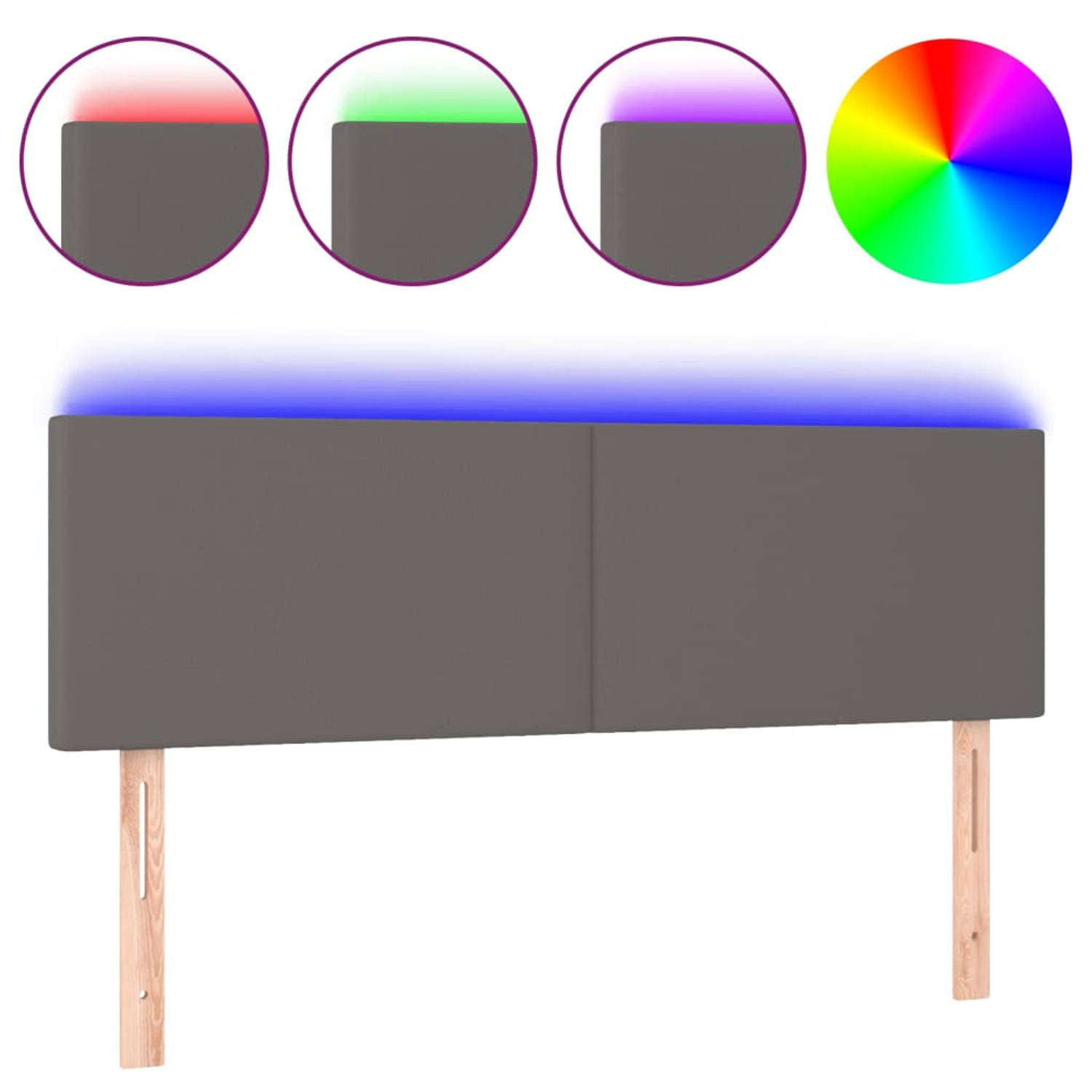 The Living Store Hoofdeinde LED - Grijs - 144 x 5 x 78/88 cm - Verstelbaar - Kunstleer - Duurzaam - Kleurrijke LED-verlichting - Snijdbare LED-strip - Inclusief montagehandleiding