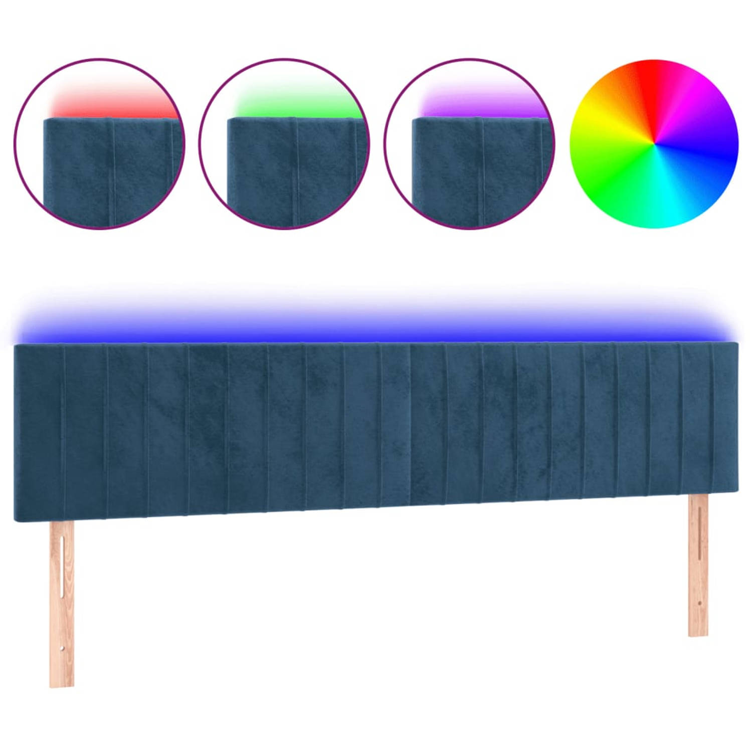 The Living Store Hoofdeind LED-hoofdbord - donkerblauw - 200 x 5 x 78/88 cm - verstelbare hoogte - zacht fluweel - kleurrijke LED-verlichting - snijdbare LED-strip - comfortabele o