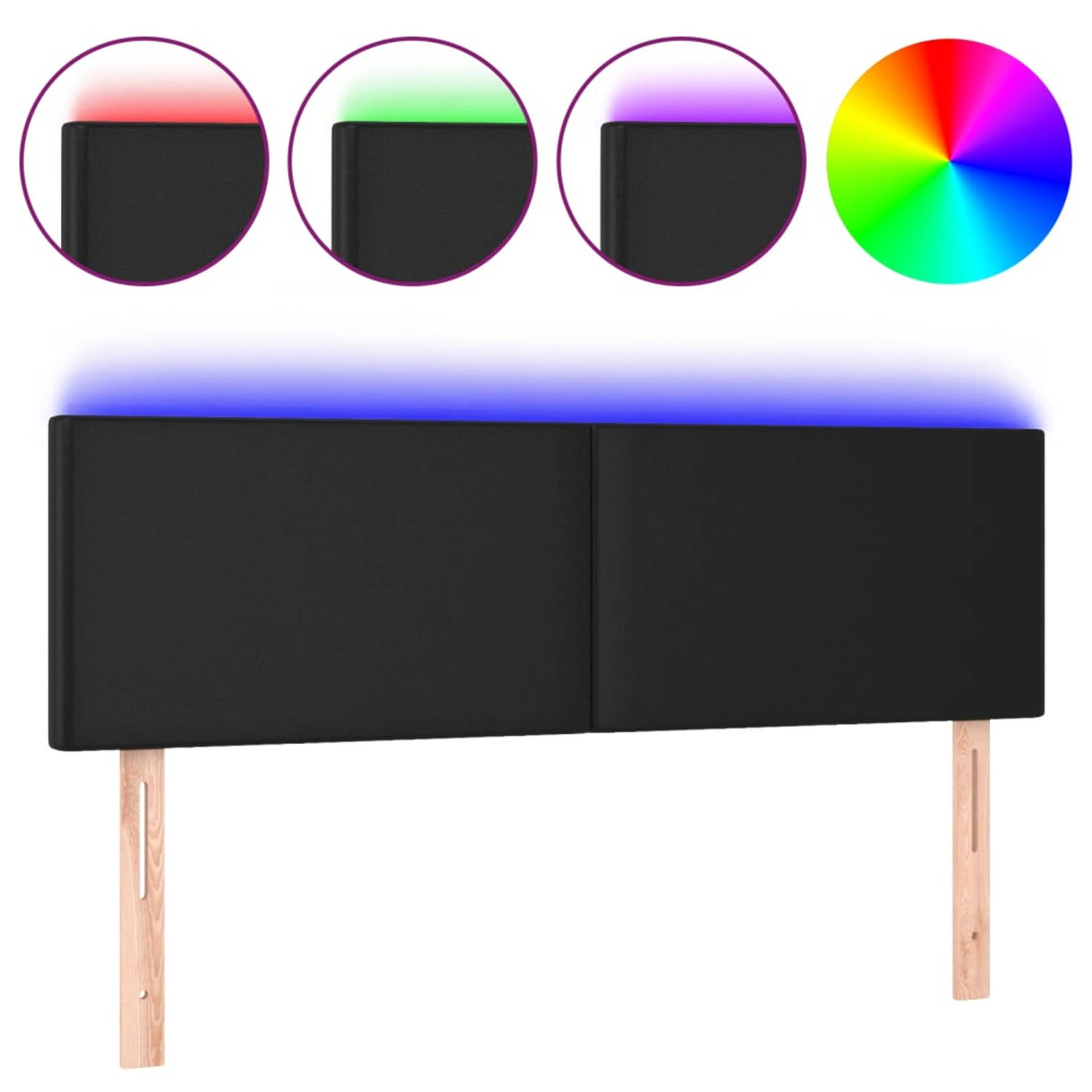 The Living Store LED-hoofdeinde Combinatie - 144 x 5 x 78/88 cm - Duurzaam kunstleer - Kleurrijke LED-verlichting - Verstelbare hoogte - Comfortabele ondersteuning - Snijdbare LED-