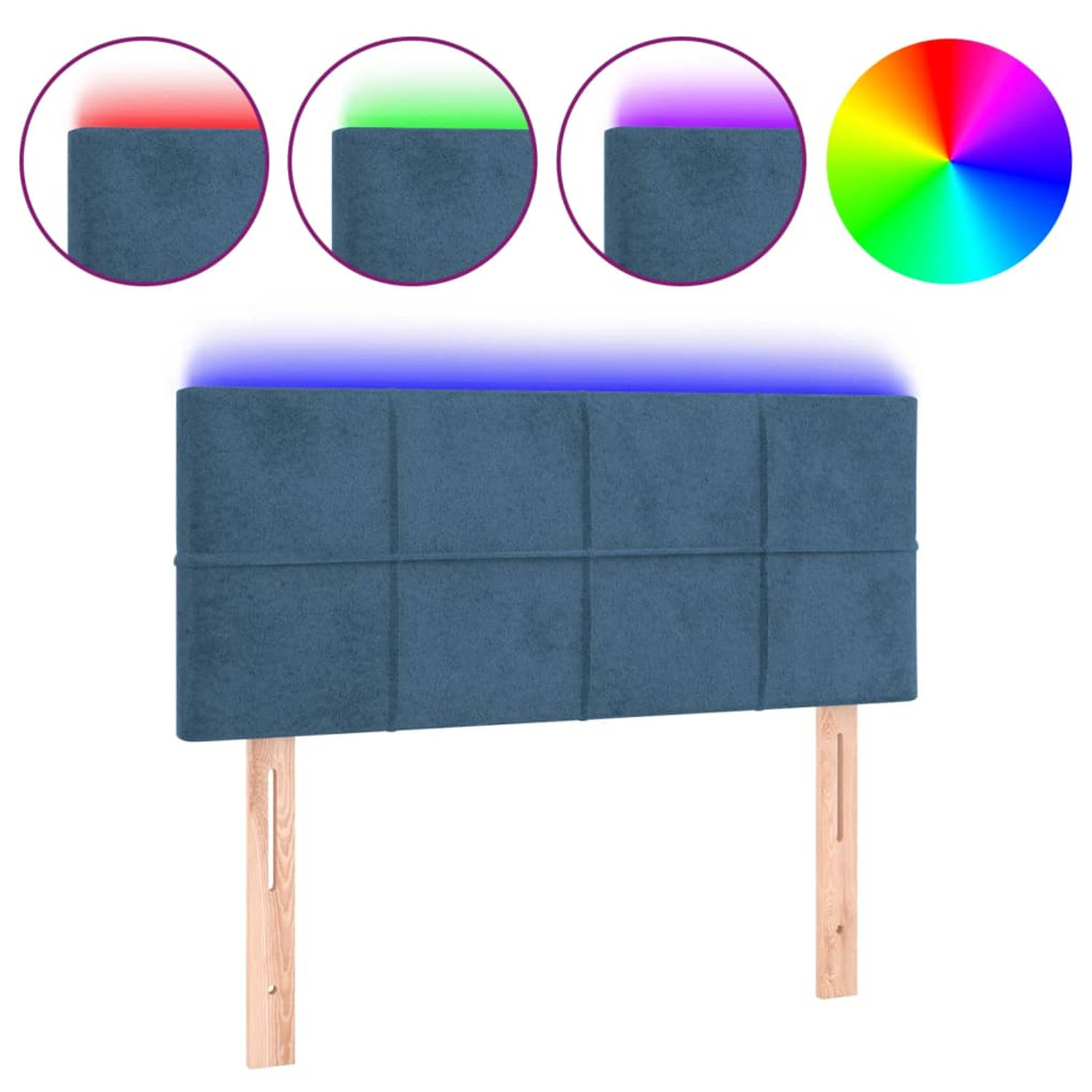 The Living Store Hoofdbord LED 100x5x78/88 cm fluweel donkerblauw - Bedonderdeel