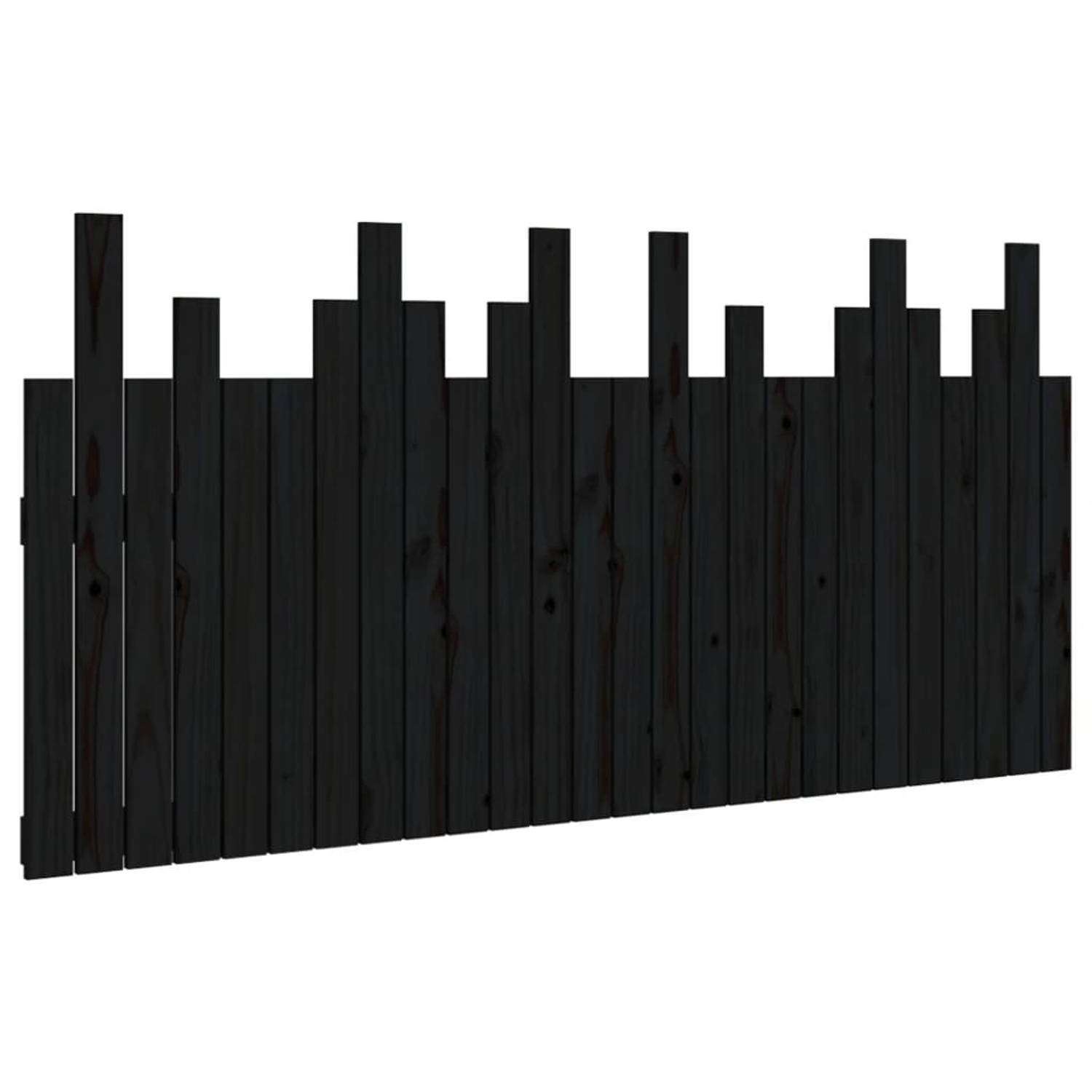 The Living Store Hoofdbord wandmontage 166x3x80 cm massief grenenhout zwart - Bedonderdeel