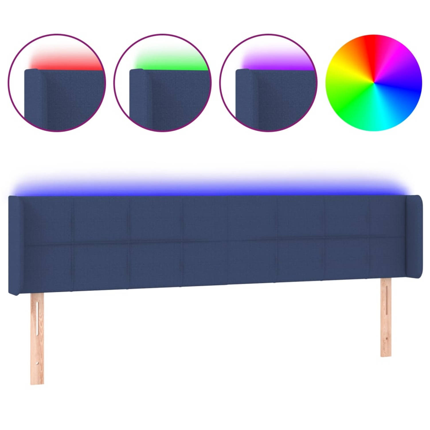 The Living Store LED-hoofdbord - Blauw - Hoofdeinde - 183 x 16 x 78/88 cm - Verstelbare hoogte - Comfortabele ondersteuning - Duurzaam materiaal - Kleurrijke LED-verlichting - Snij