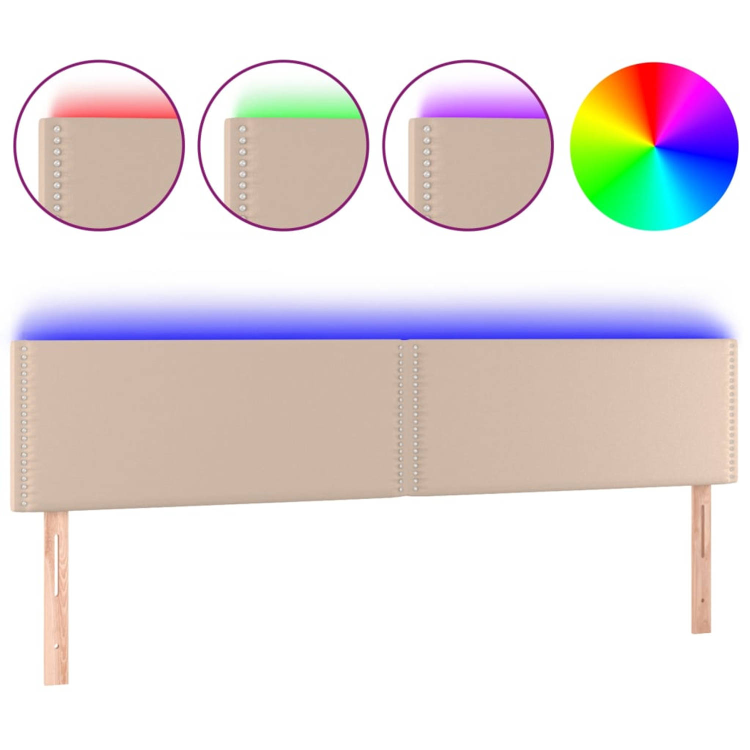 The Living Store Hoofdeind LED-hoofdbord - Cappuccino - 160 x 5 x 78/88 cm - Verstelbaar - Duurzaam kunstleer - Kleurrijke LED-verlichting - Snijdbare LED-strip - Inclusief montage
