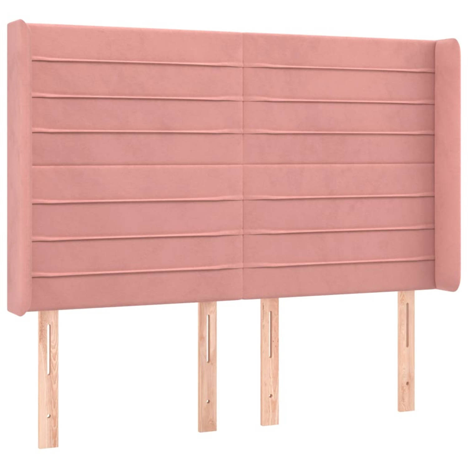 The Living Store Hoofdbord met randen 147x16x118/128 cm fluweel roze - Bedonderdeel