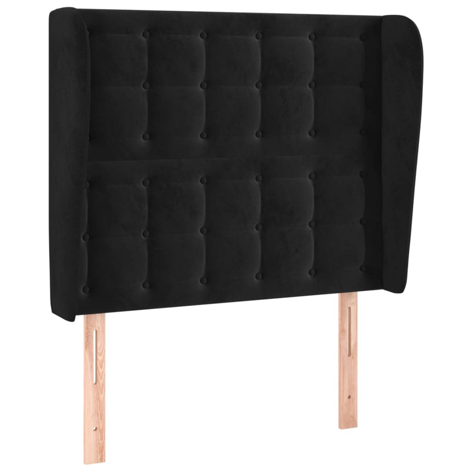 The Living Store Hoofdbord met randen 103x23x118/128 cm fluweel zwart - Bedonderdeel