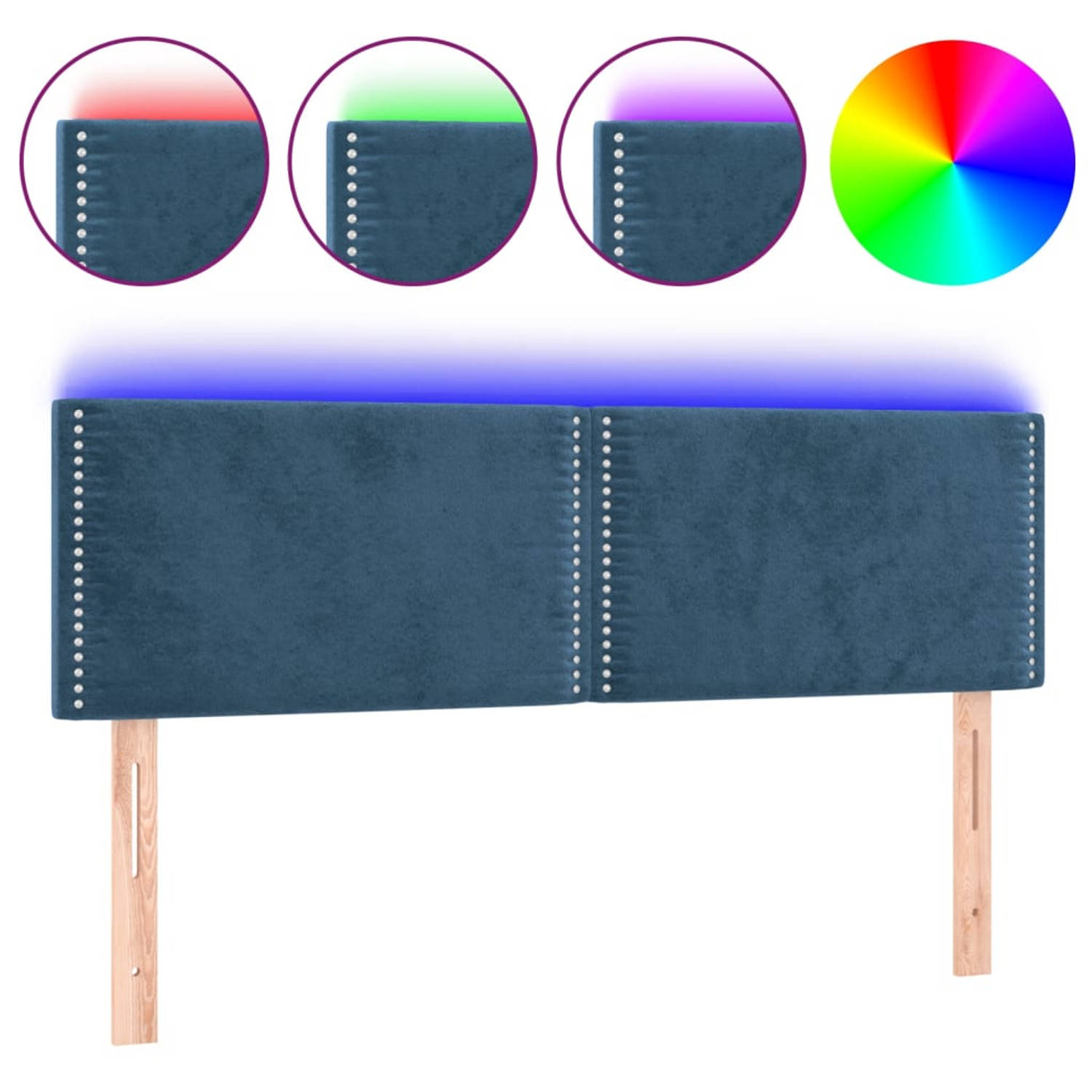 The Living Store Hoofdeind - LED-hoofdbord - Donkerblauw - 144x5x78/88 cm - Verstelbaar