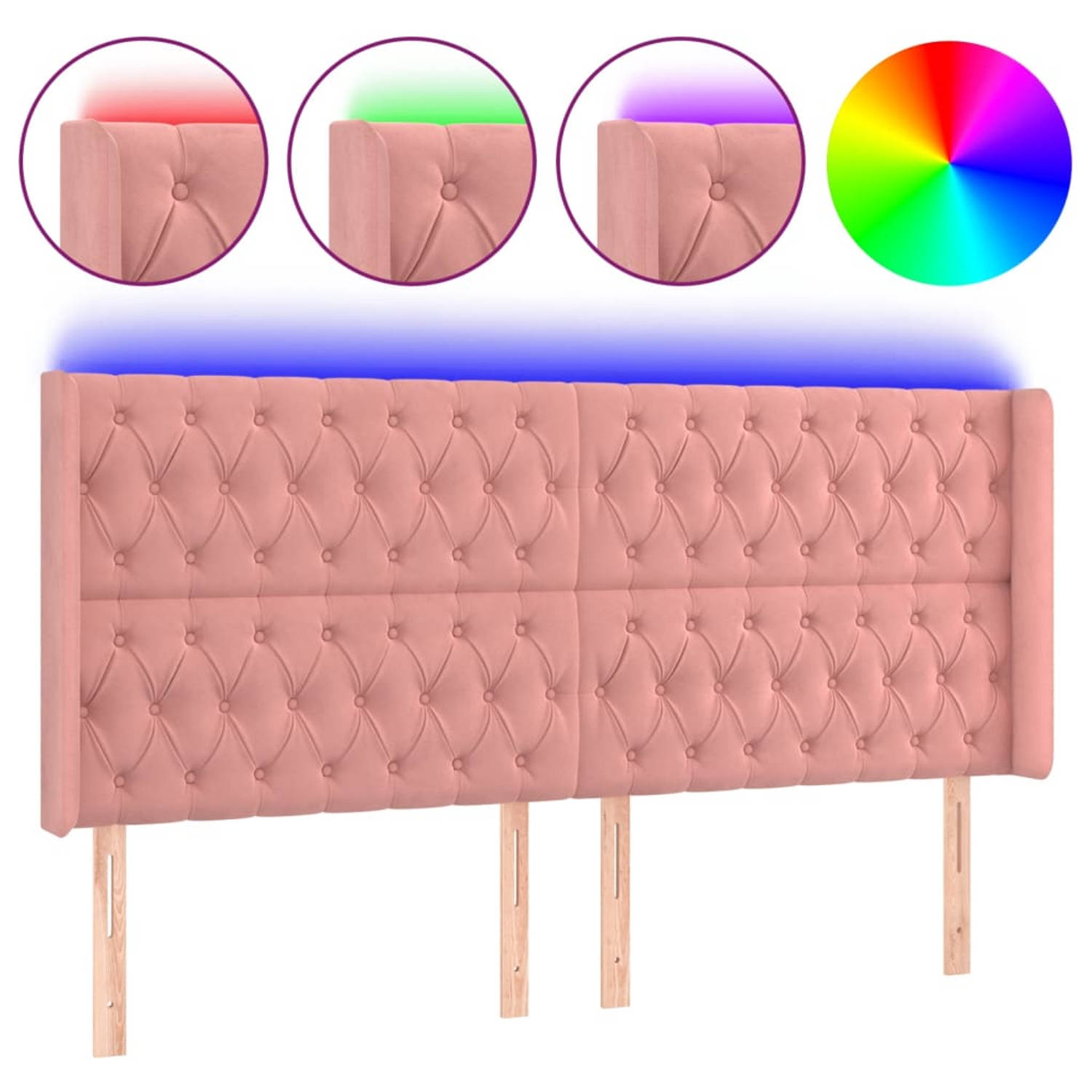 The Living Store Hoofdbord LED 183x16x118/128 cm fluweel roze - Bedonderdeel