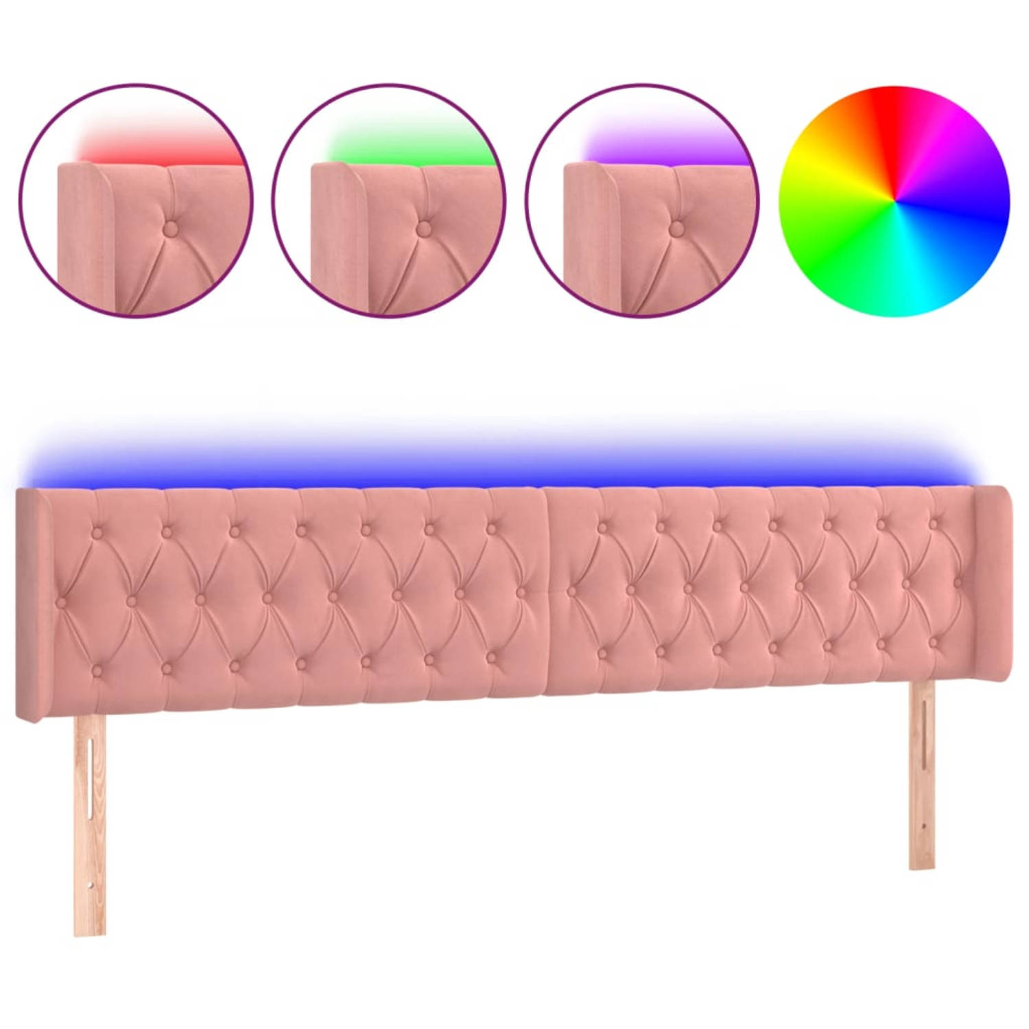The Living Store Hoofdbord LED 203x16x78/88 cm fluweel roze - Bedonderdeel