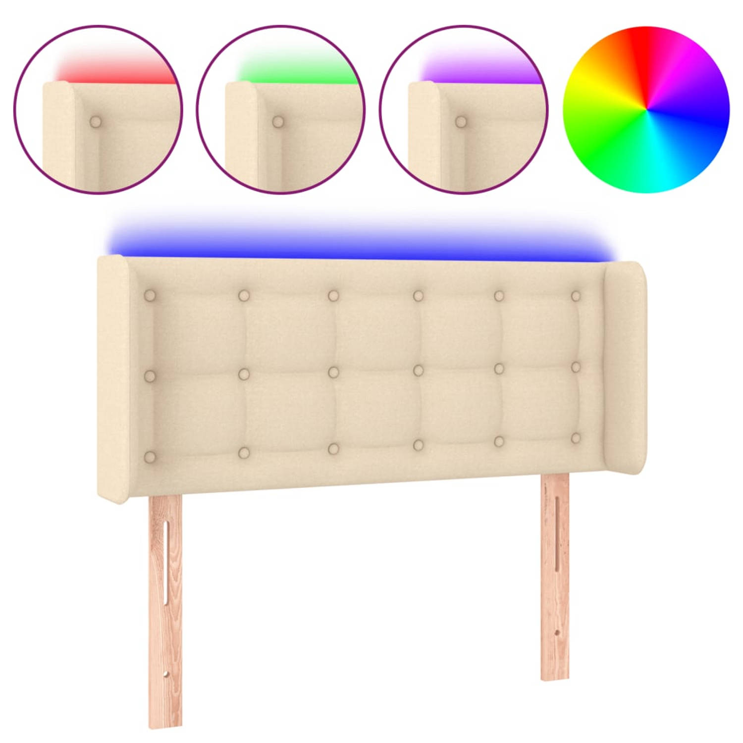 The Living Store Hoofdbord - Klassiek - LED-verlichting - verstelbare hoogte - comfortabele ondersteuning - snijdbare LED-strip - crème